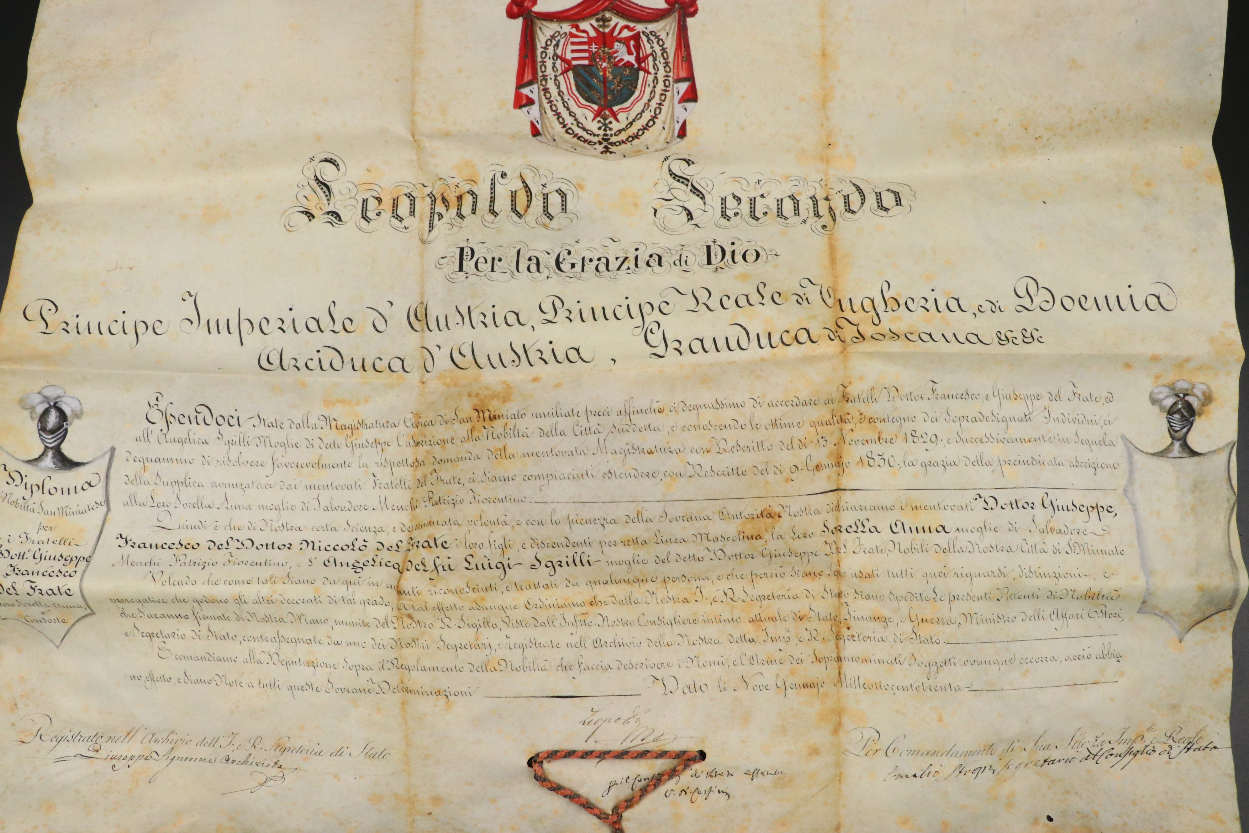 Grant of Status Document from the Reign of Leopold II with Wax Seal, 1830