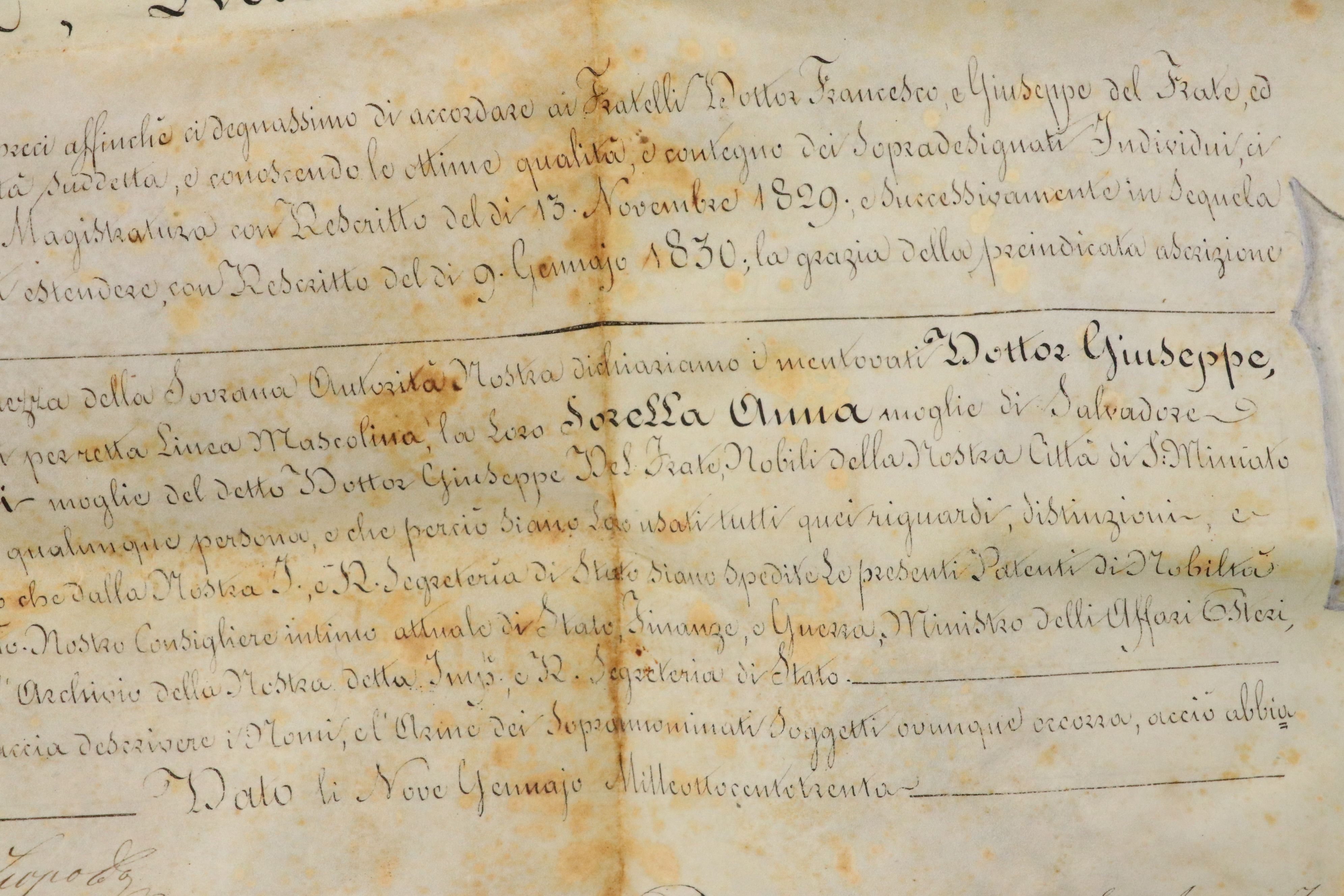 Grant of Status Document from the Reign of Leopold II with Wax Seal, 1830