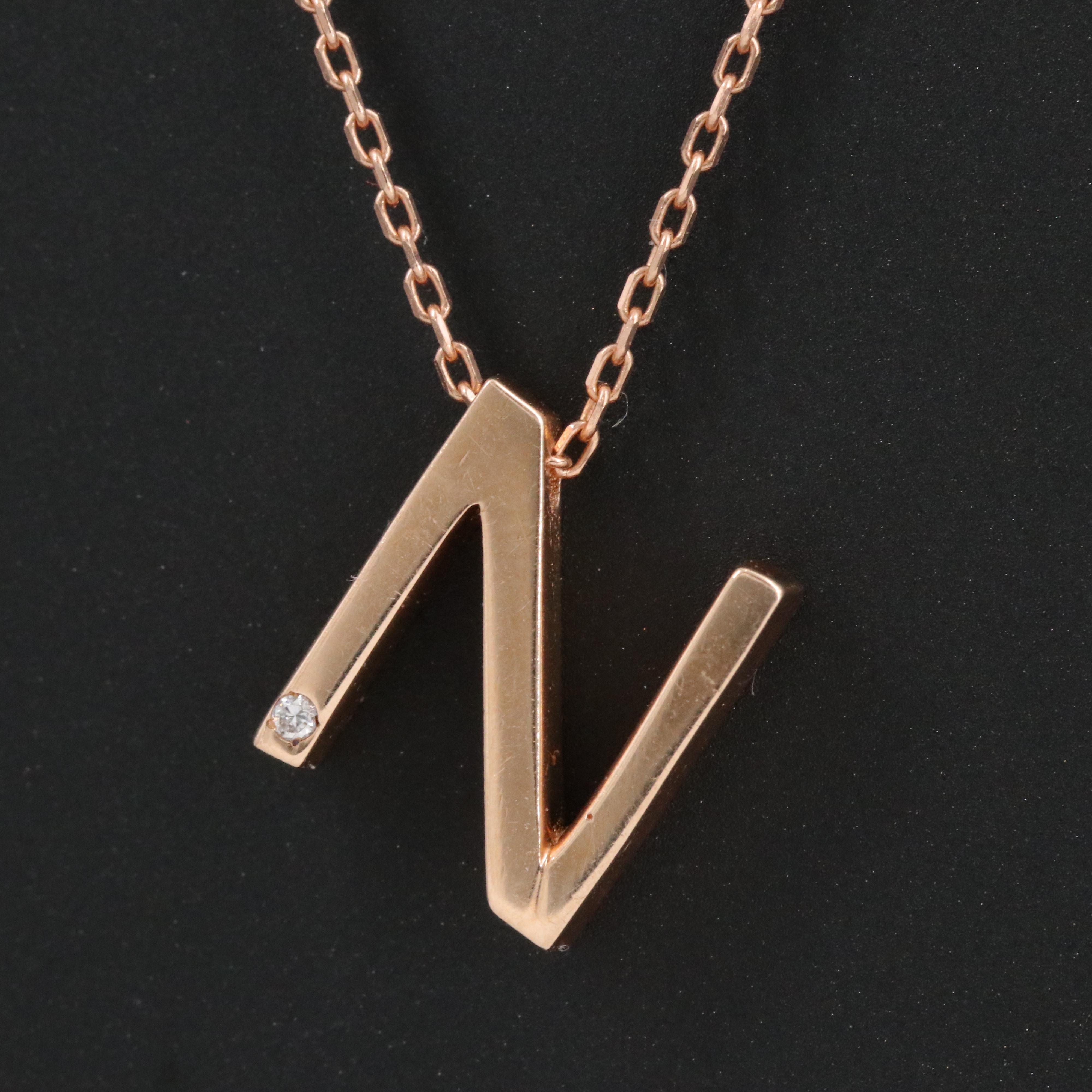 14K Diamond "N" Pendant Necklace