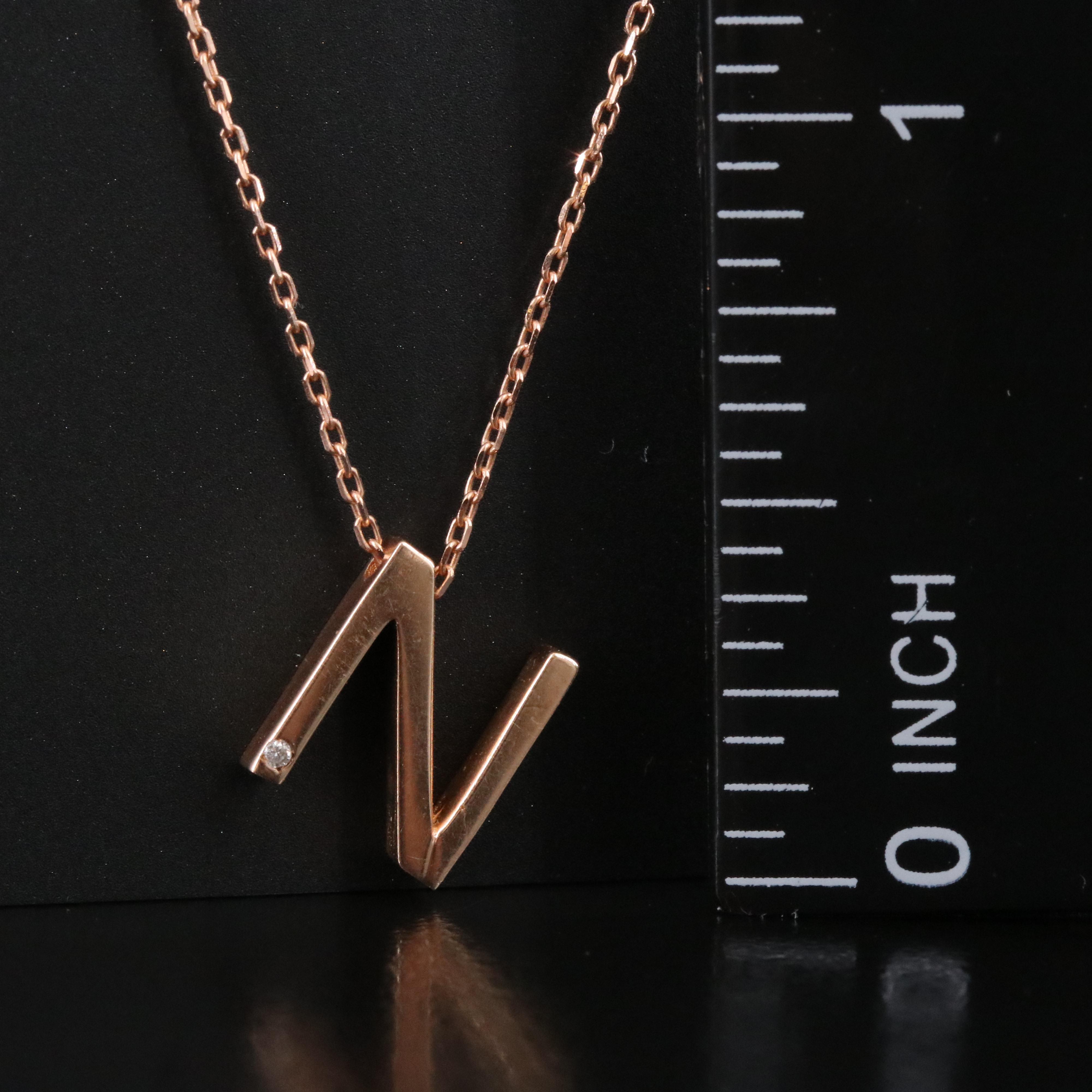 14K Diamond "N" Pendant Necklace