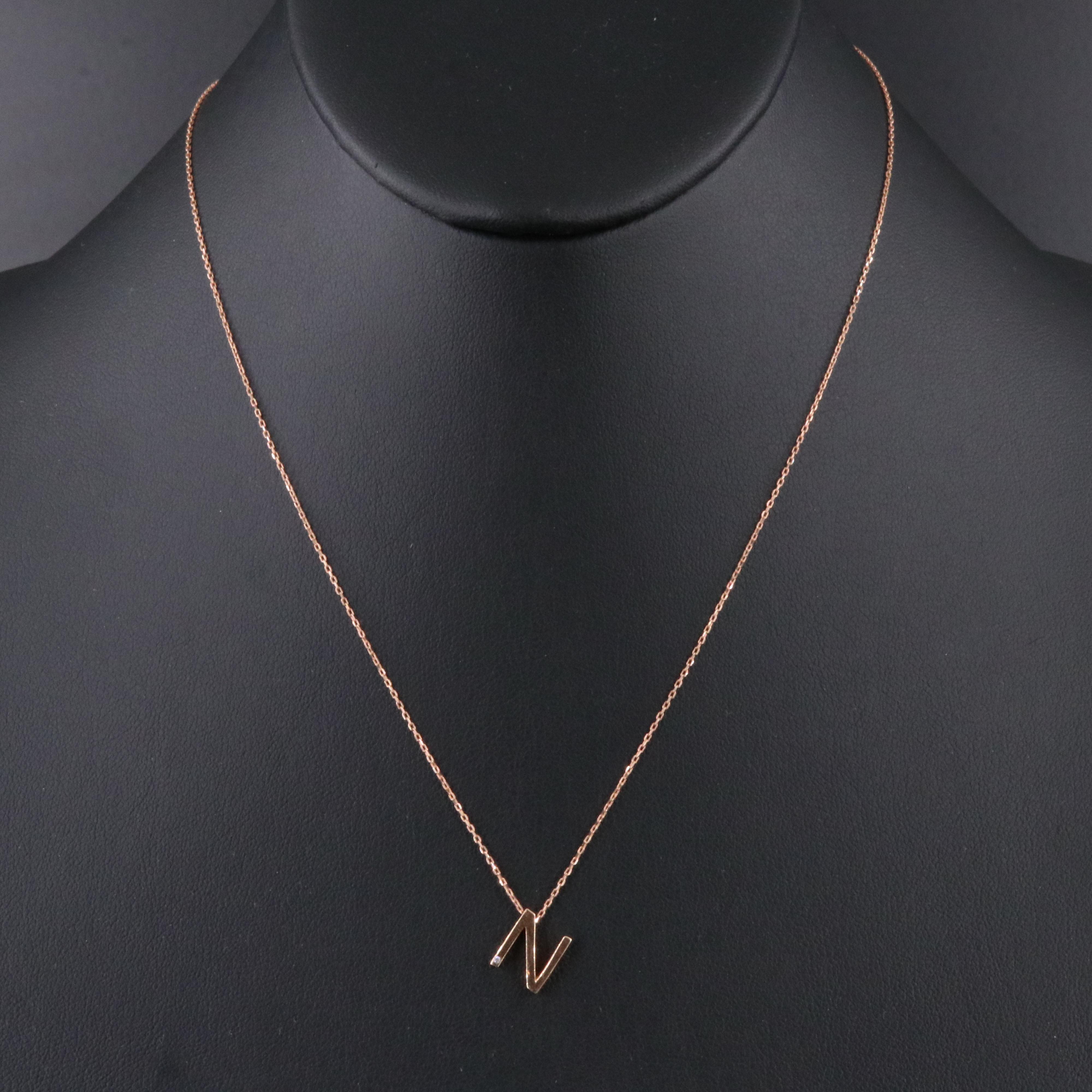 14K Diamond "N" Pendant Necklace