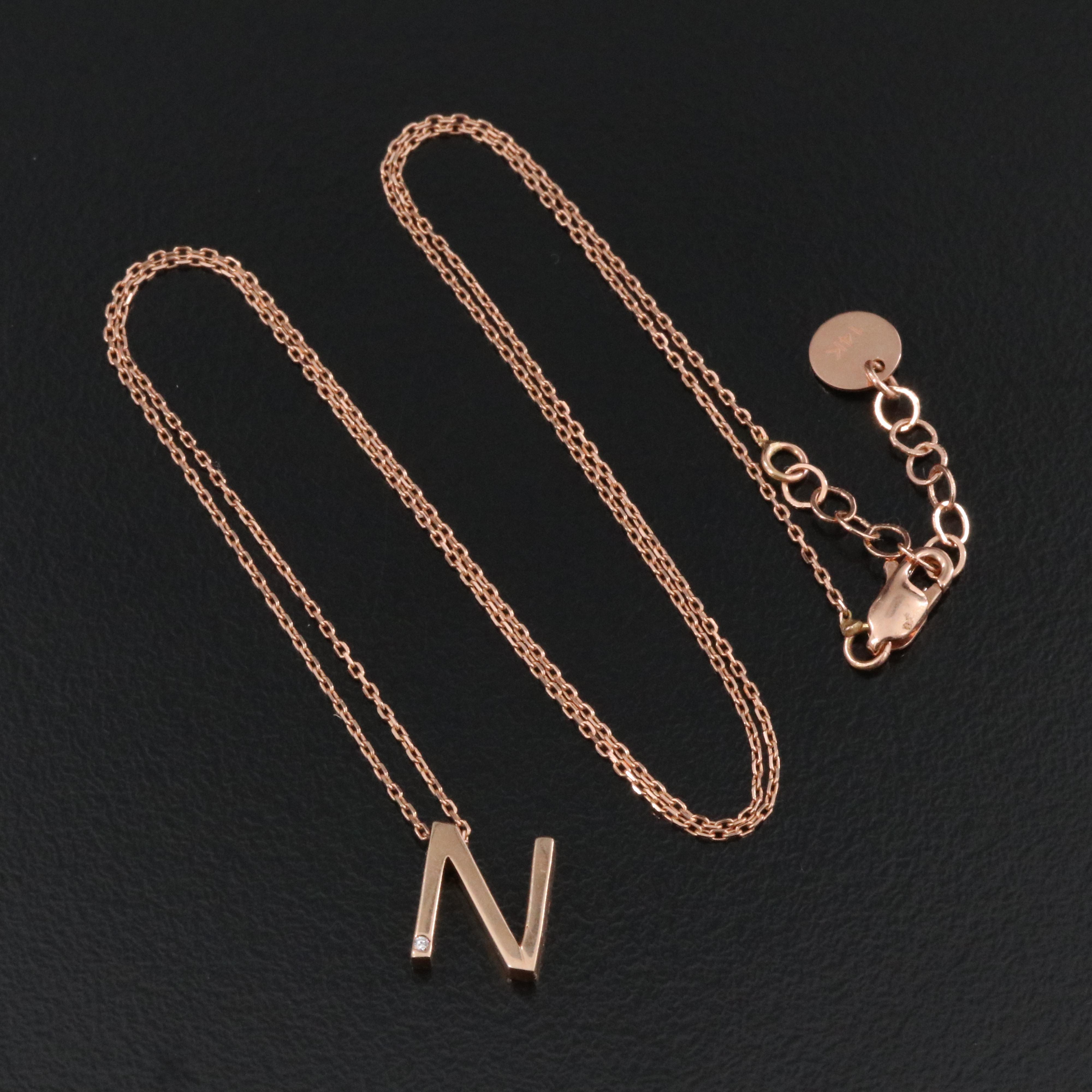 14K Diamond "N" Pendant Necklace