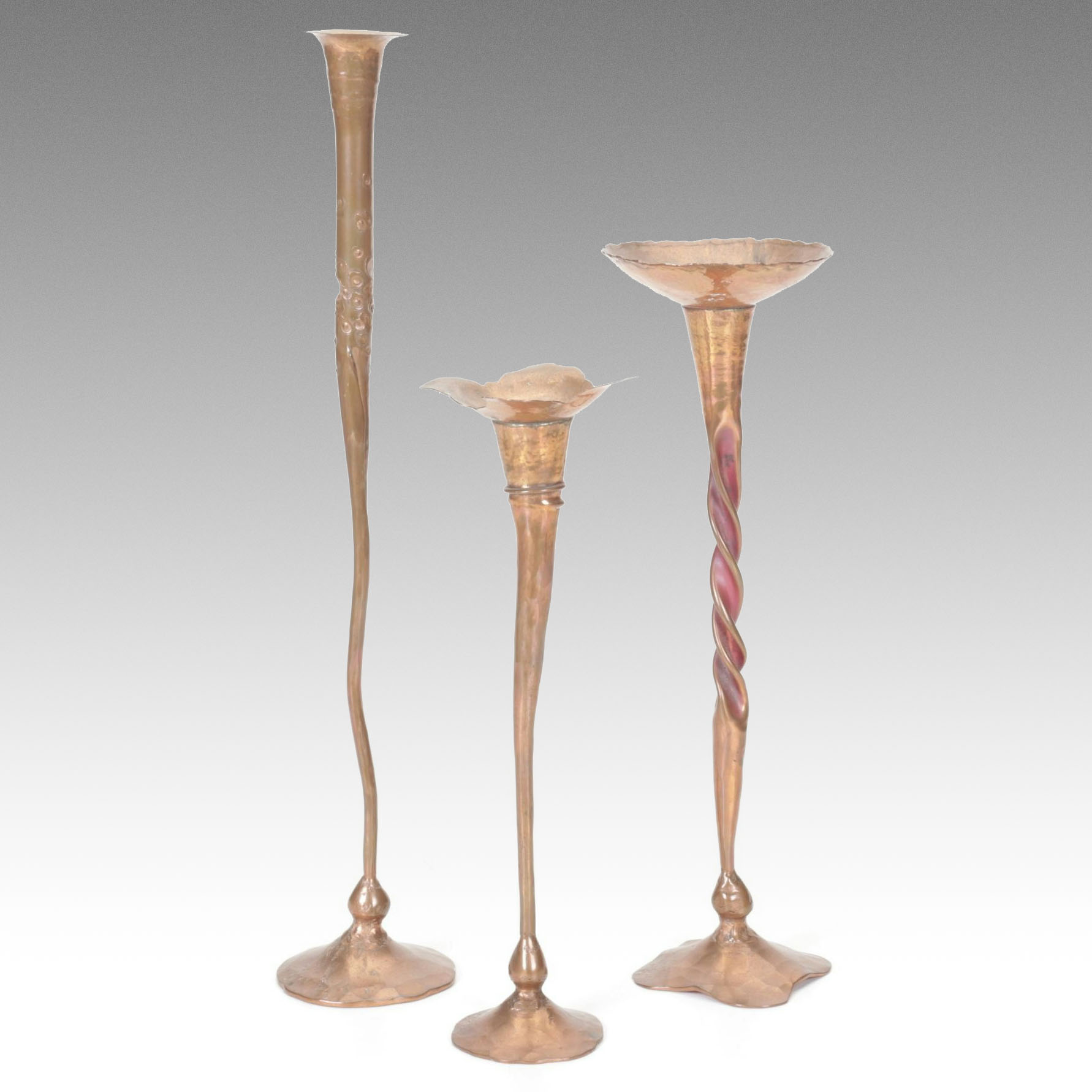 Hessel Studios Hand Wrought Hammered Copper Candlesticks
