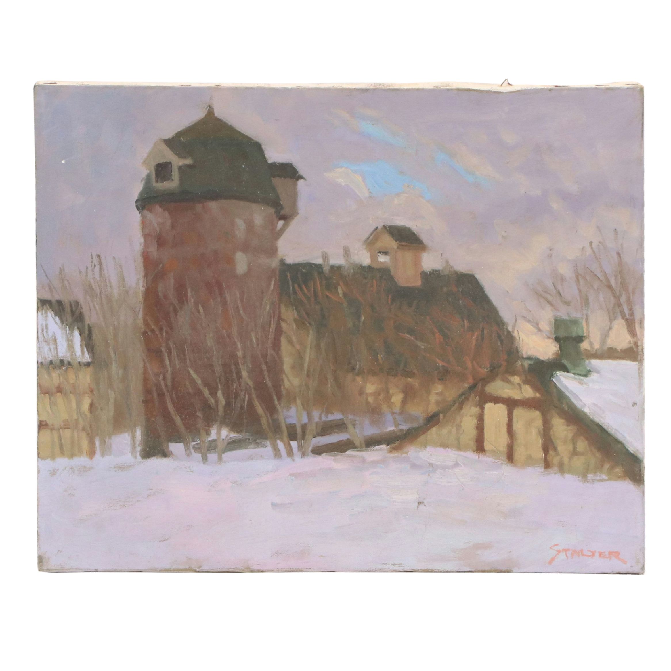 Richard Stalter Oil Painting of Grain Mill, 20th Century