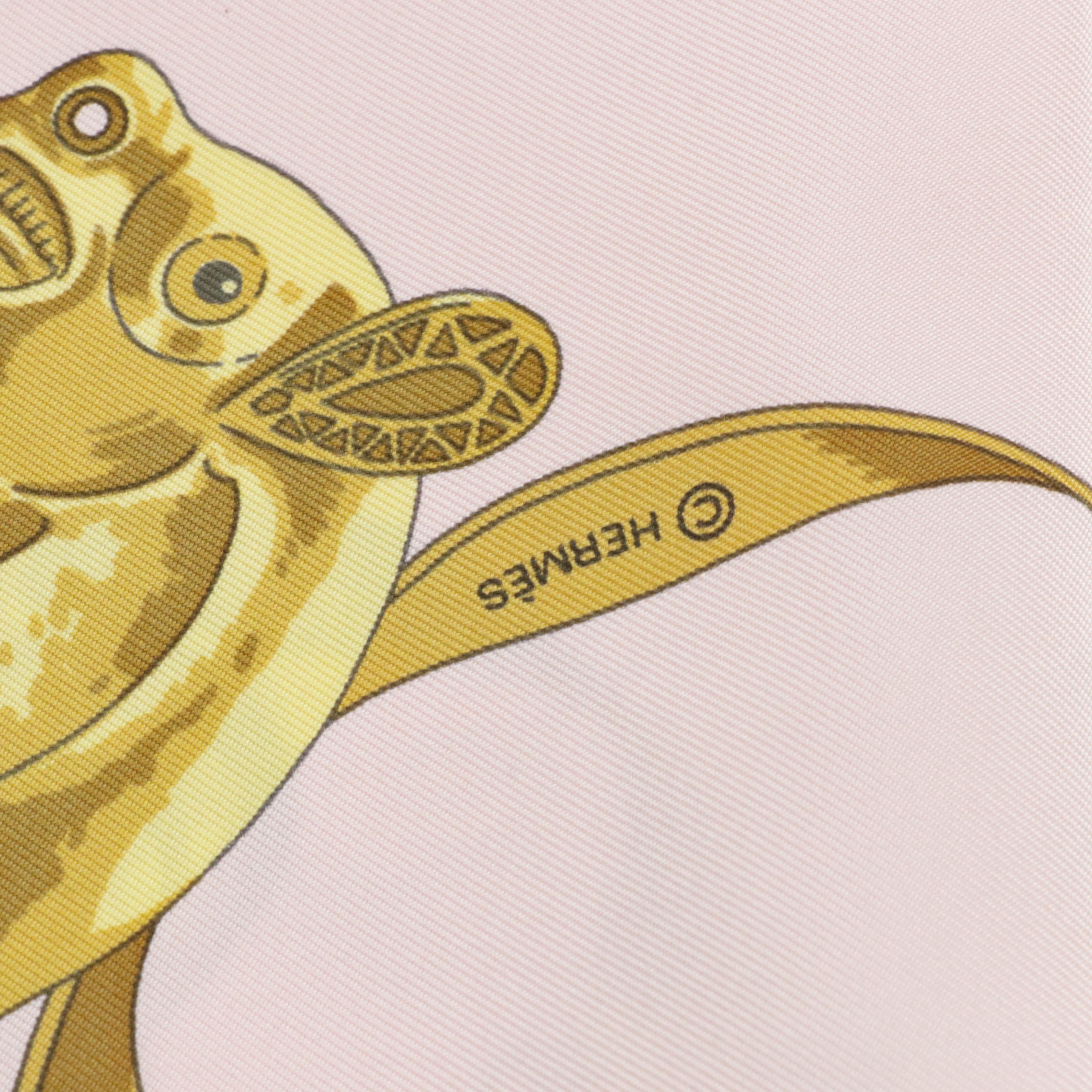 Hermès "Les Cavaliers d'Or" Scarf 90 in Pink Silk Twill with Box