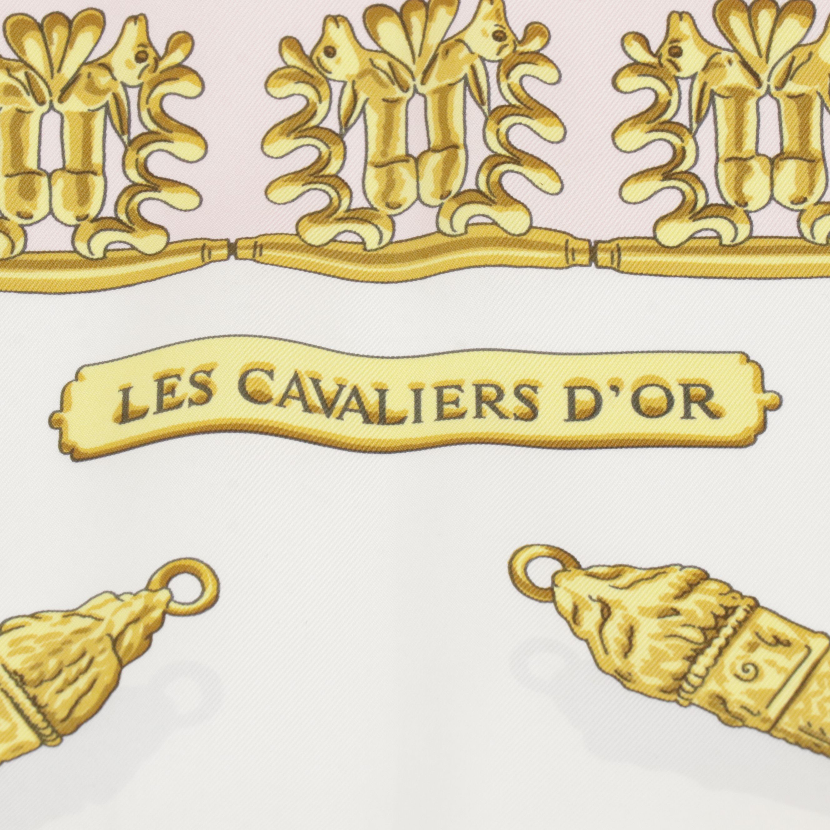 Hermès "Les Cavaliers d'Or" Scarf 90 in Pink Silk Twill with Box