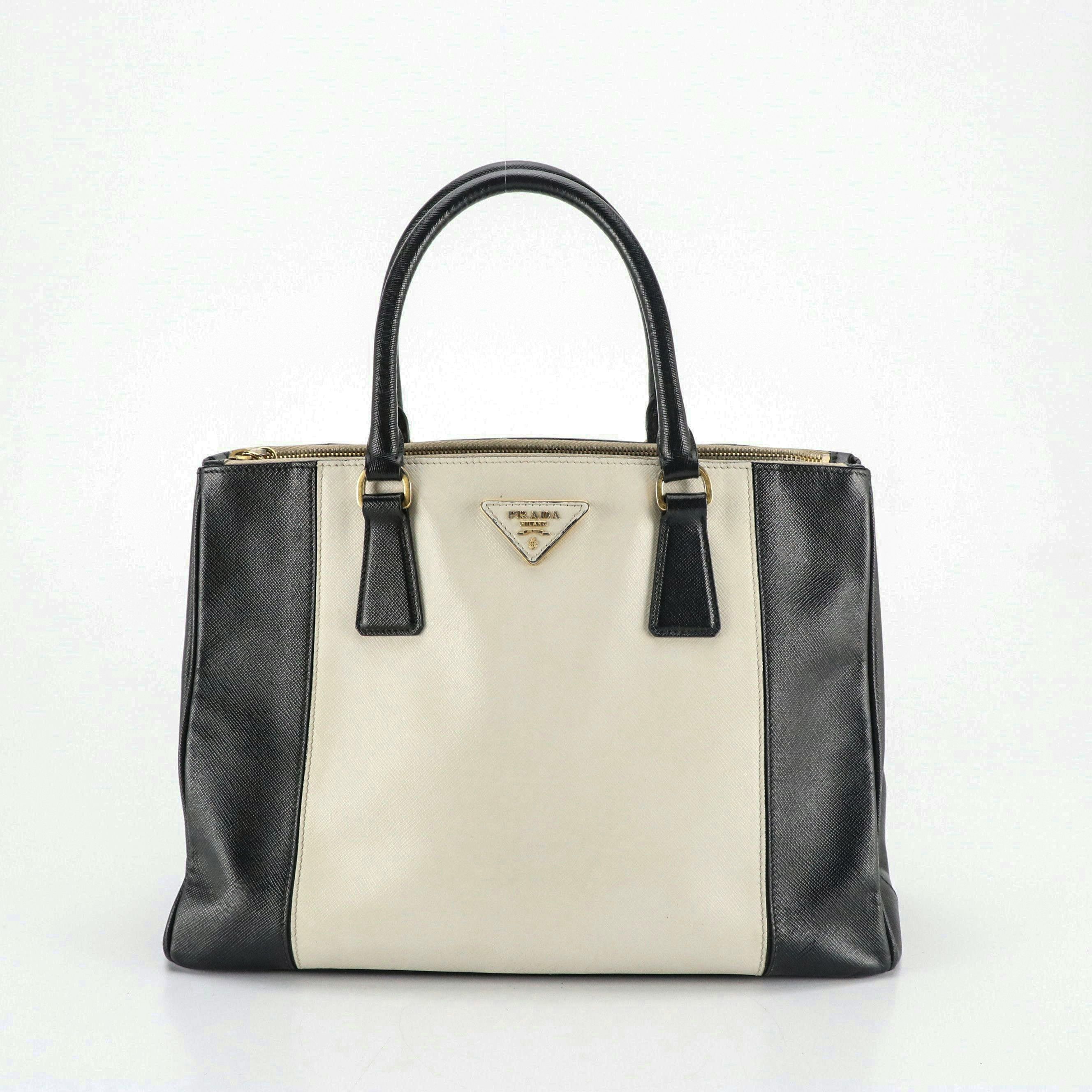 Prada Double Zip Galleria Tote in Dark Blue and White Saffiano Lux Leather