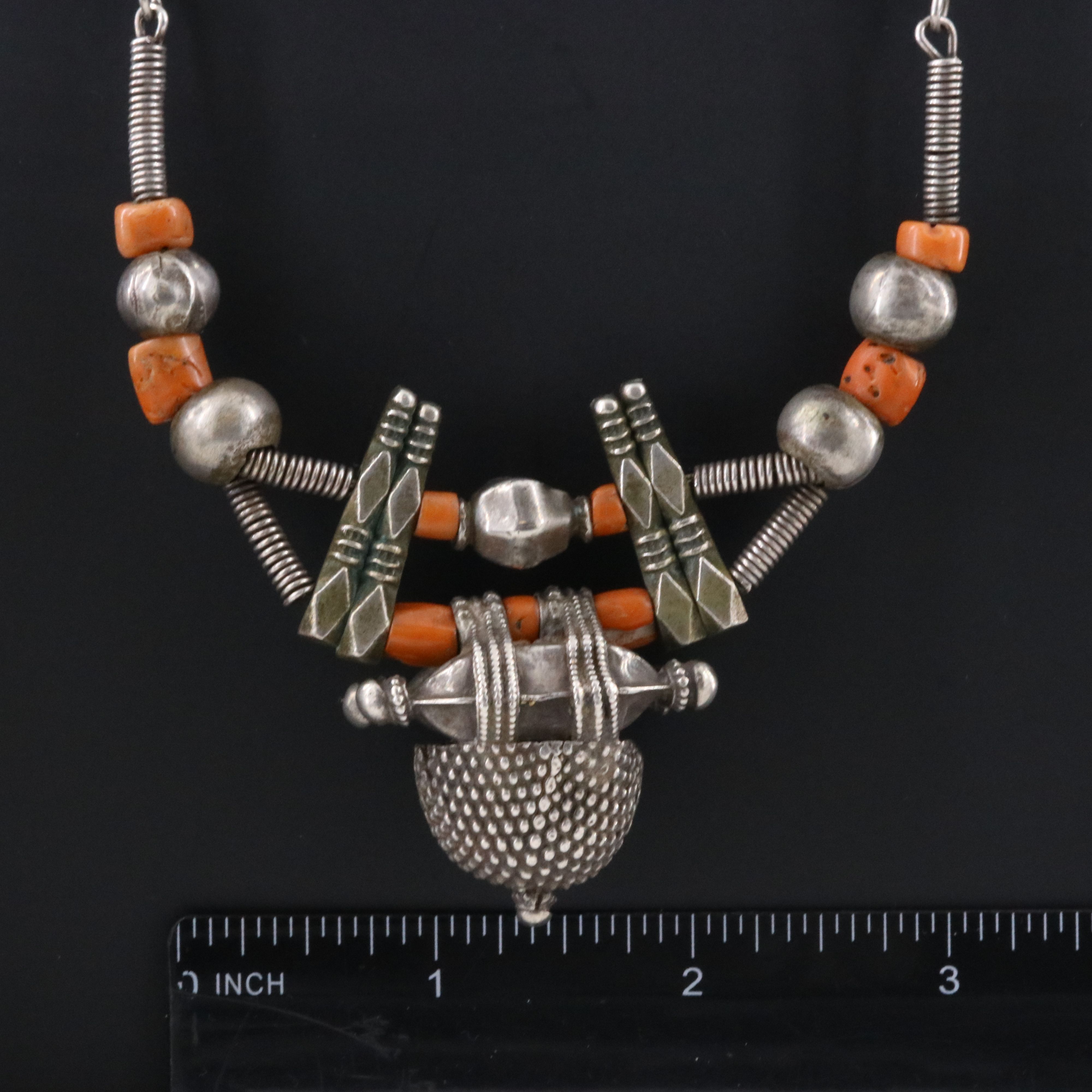Berber Style Necklace with Sterling and Coral Beads