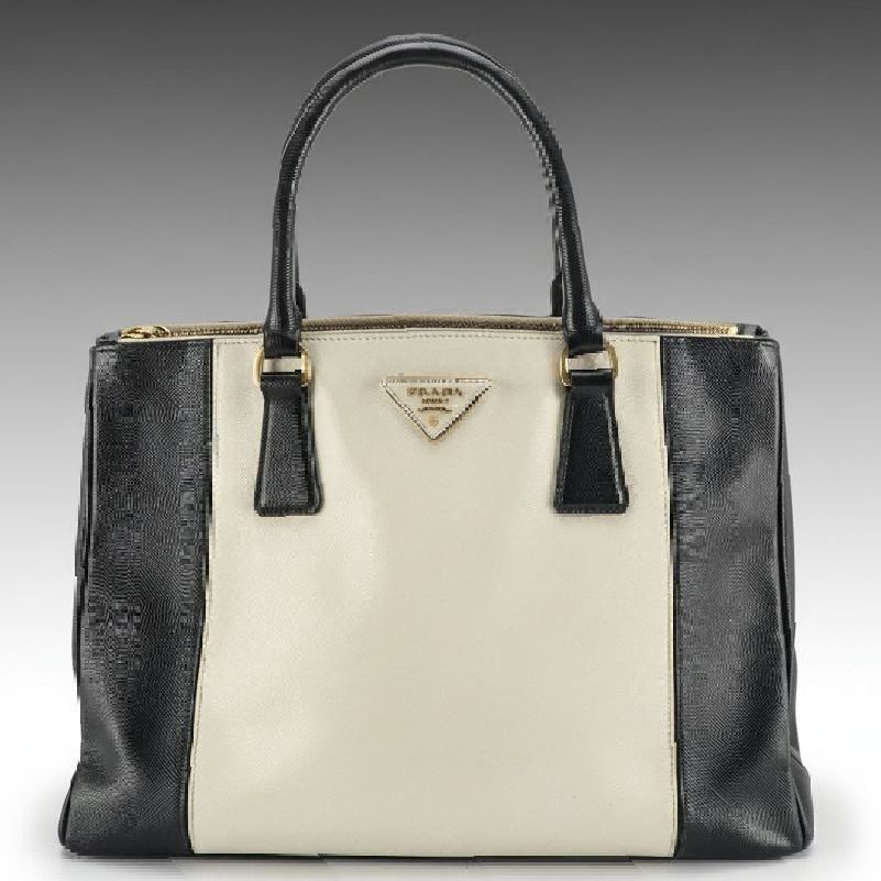 Prada Double Zip Galleria Tote in Dark Blue and White Saffiano Lux Leather