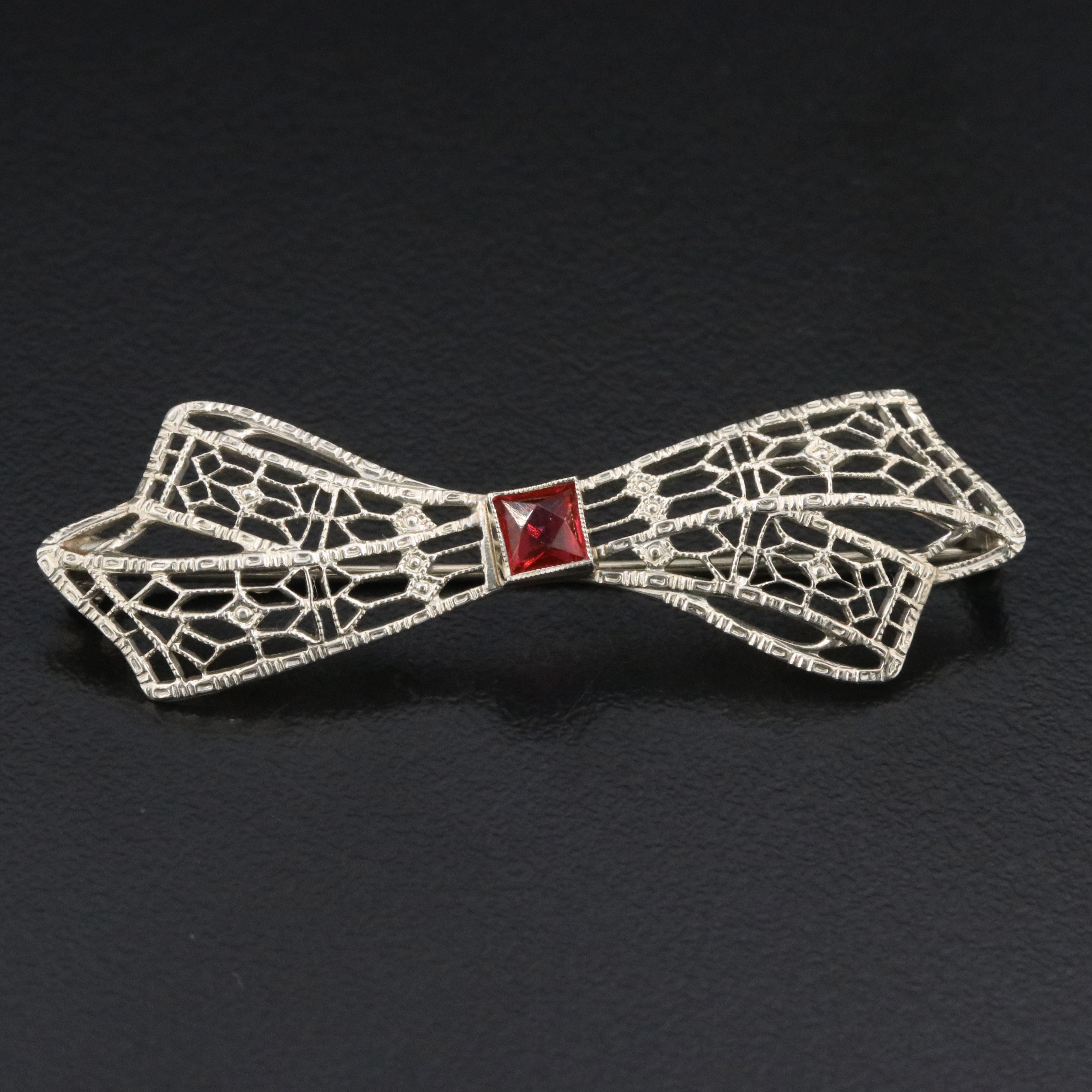 Edwardian 10K Bow Pin with Glass Accent