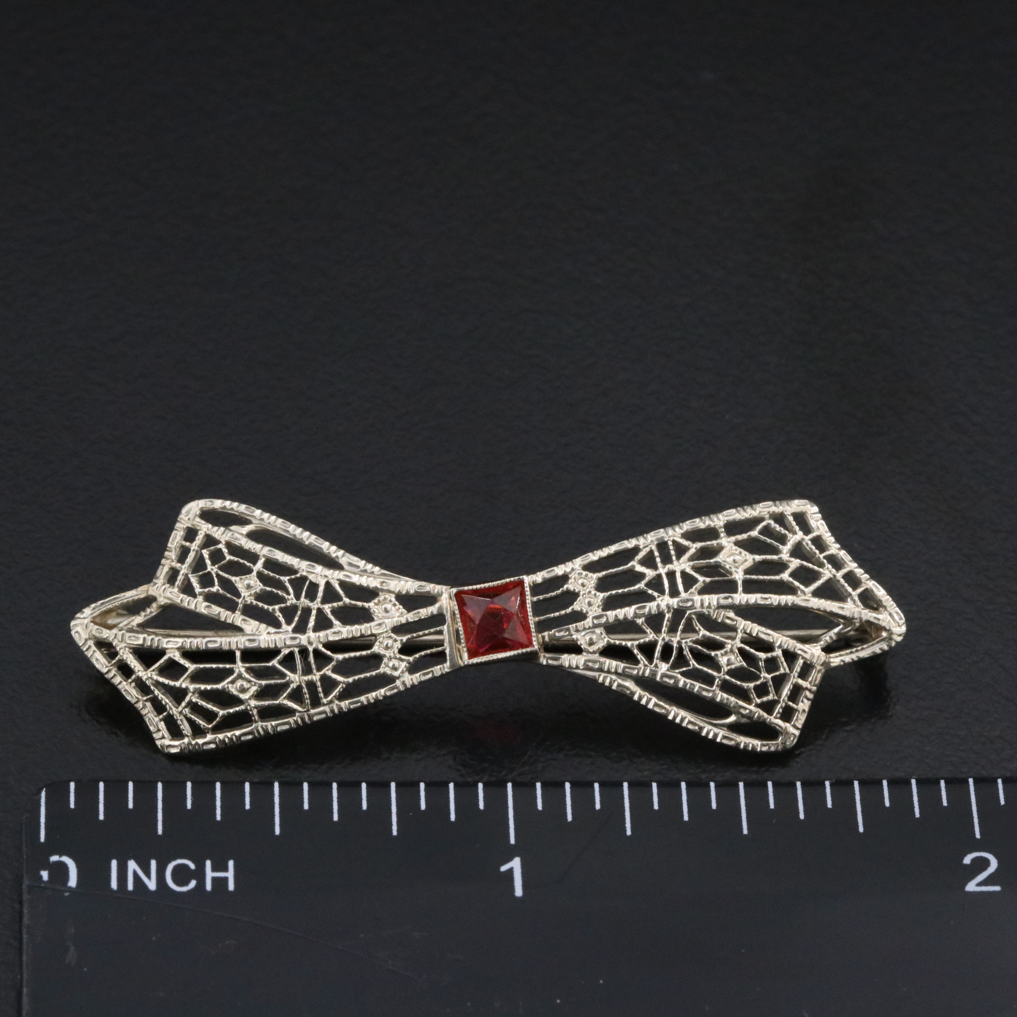 Edwardian 10K Bow Pin with Glass Accent