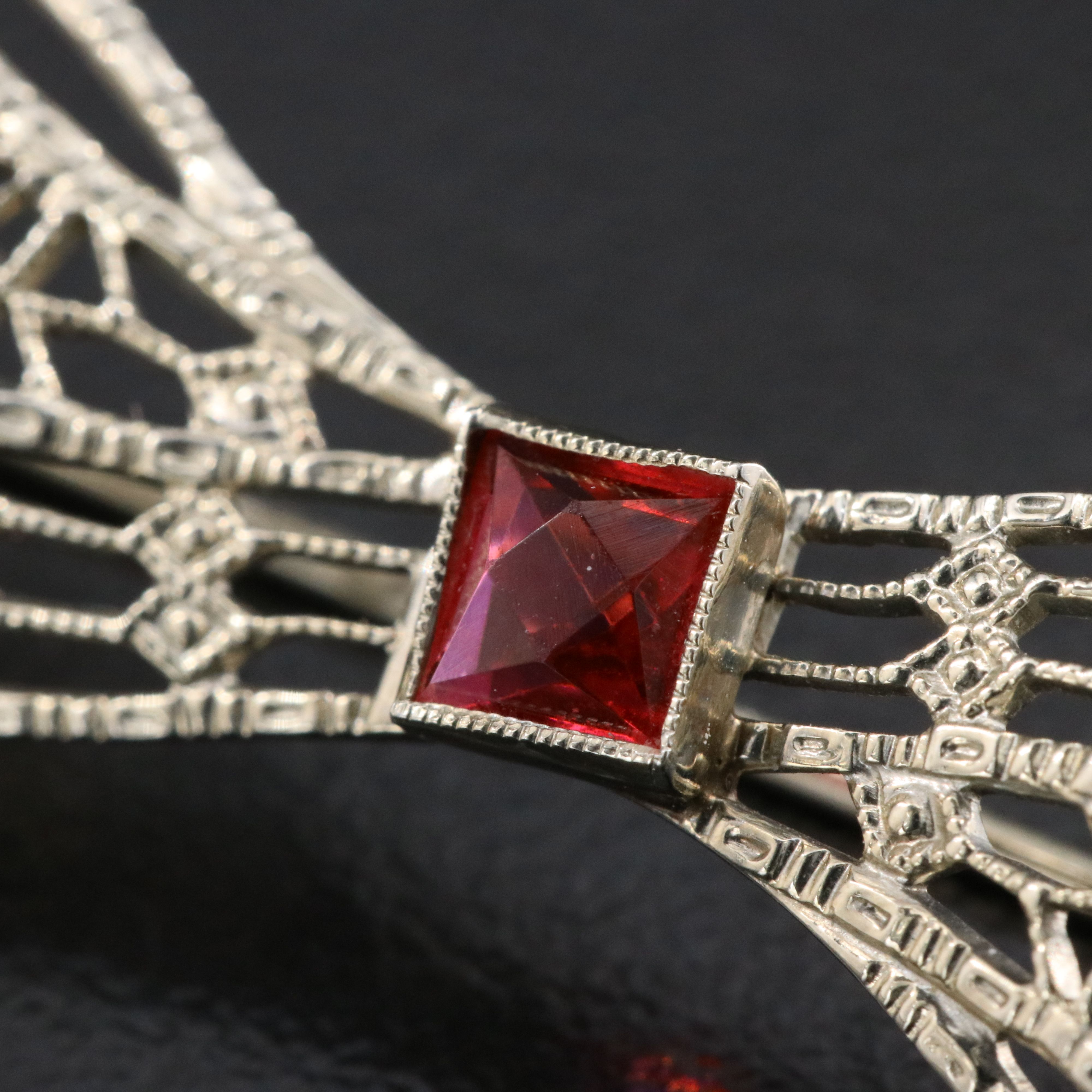 Edwardian 10K Bow Pin with Glass Accent