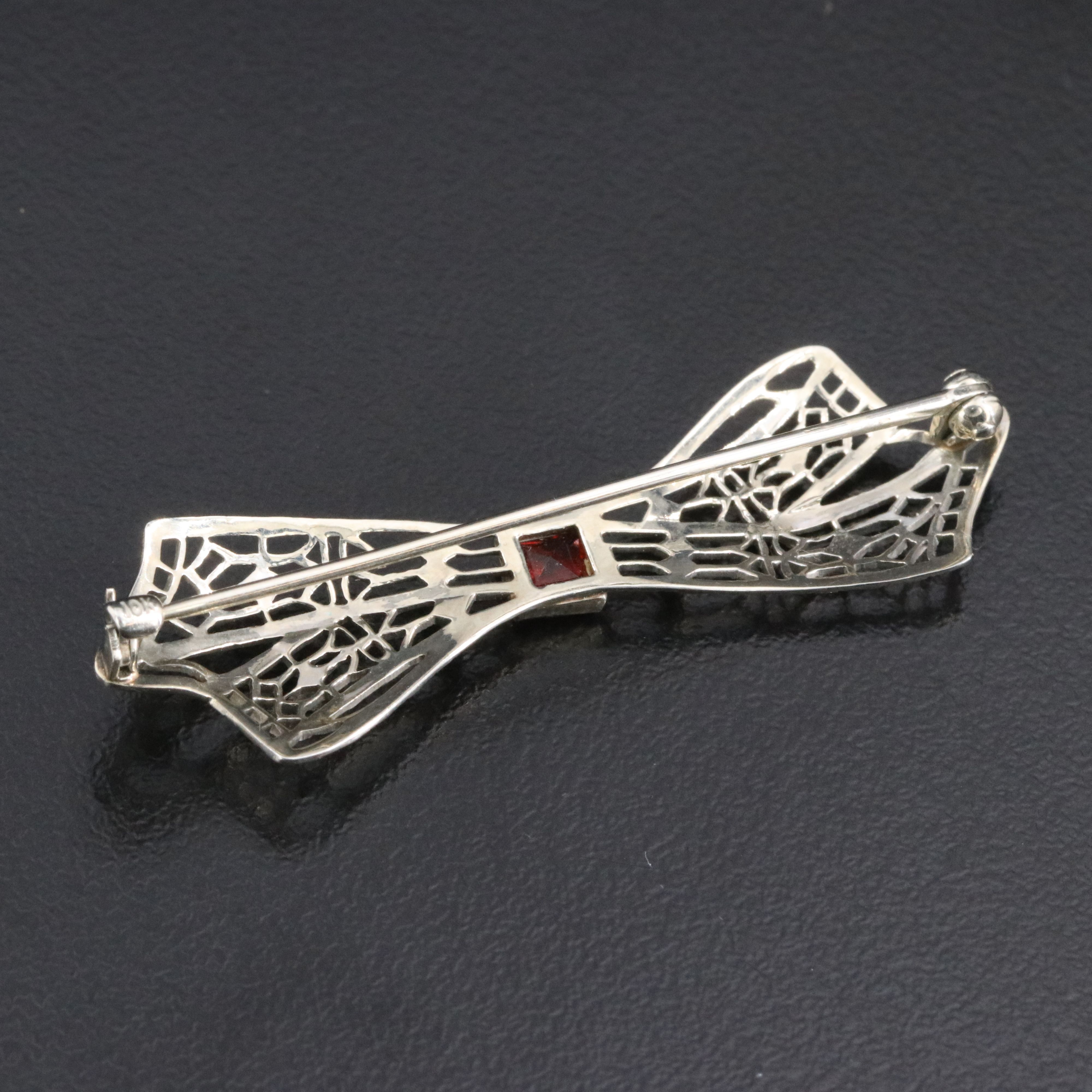 Edwardian 10K Bow Pin with Glass Accent