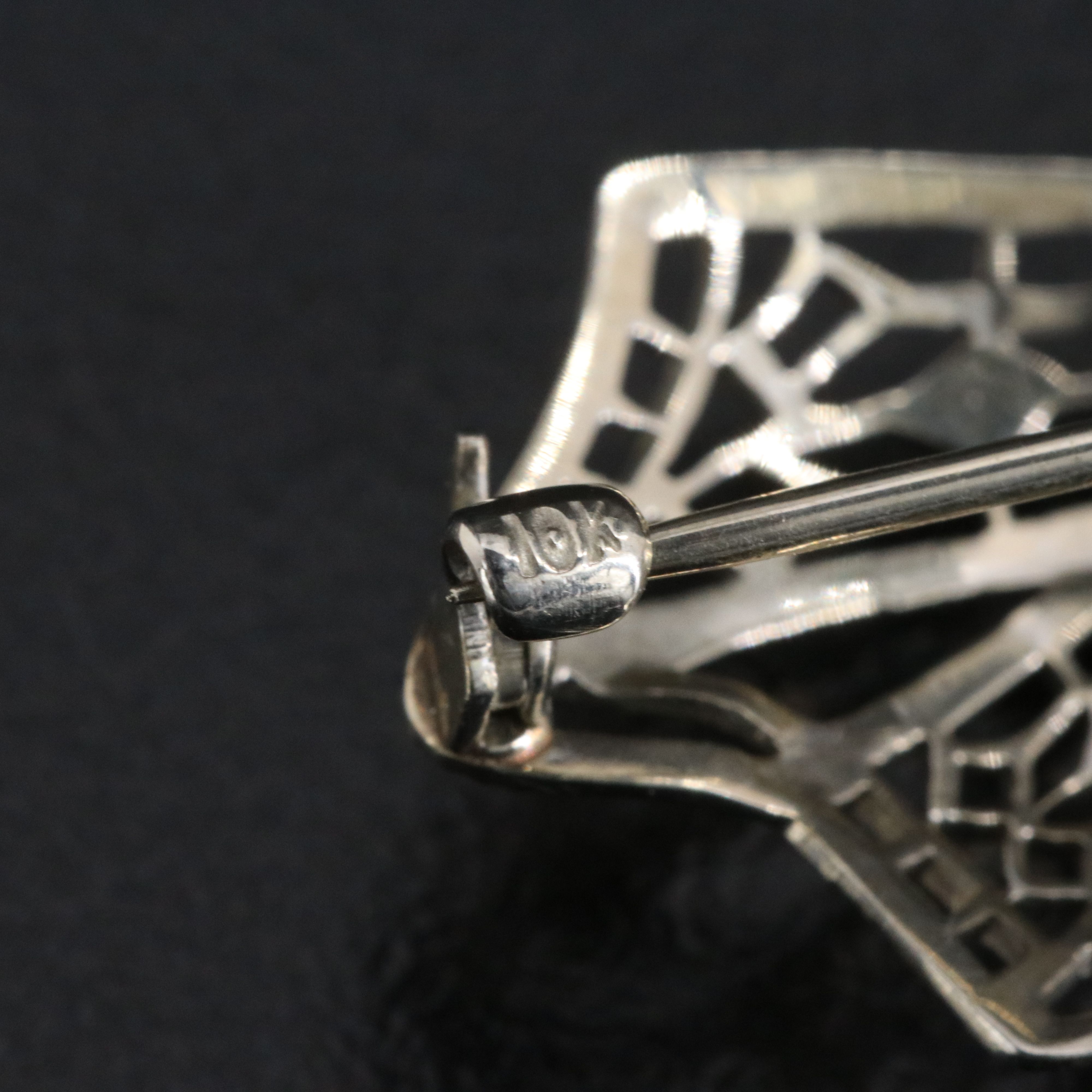 Edwardian 10K Bow Pin with Glass Accent