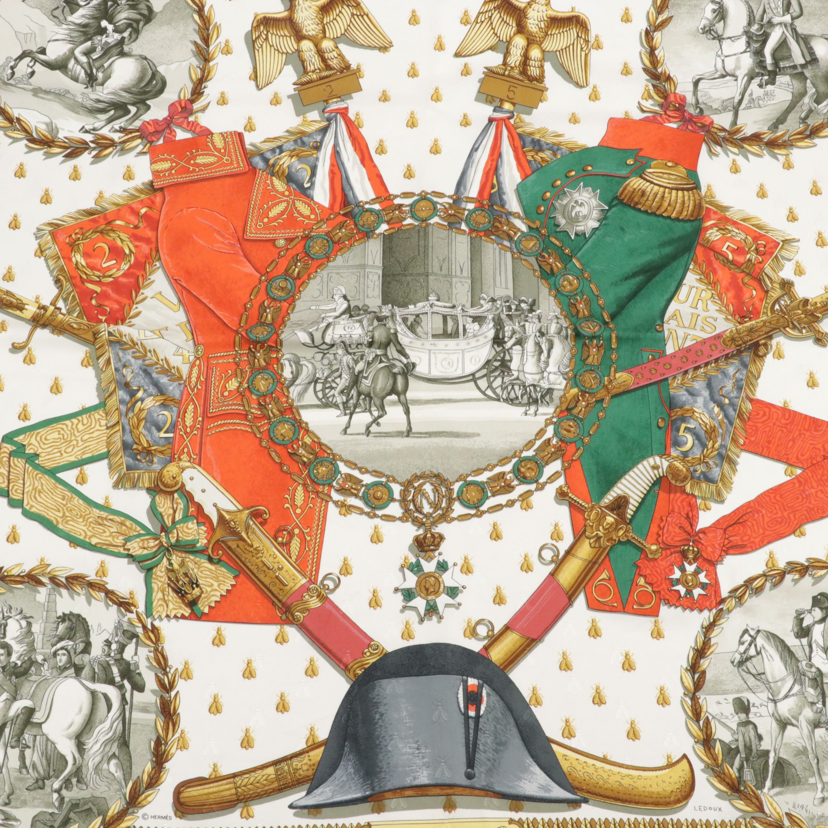 Hermès "Napoléon" Scarf 90 in Silk Bee Jacquard with Gift Box