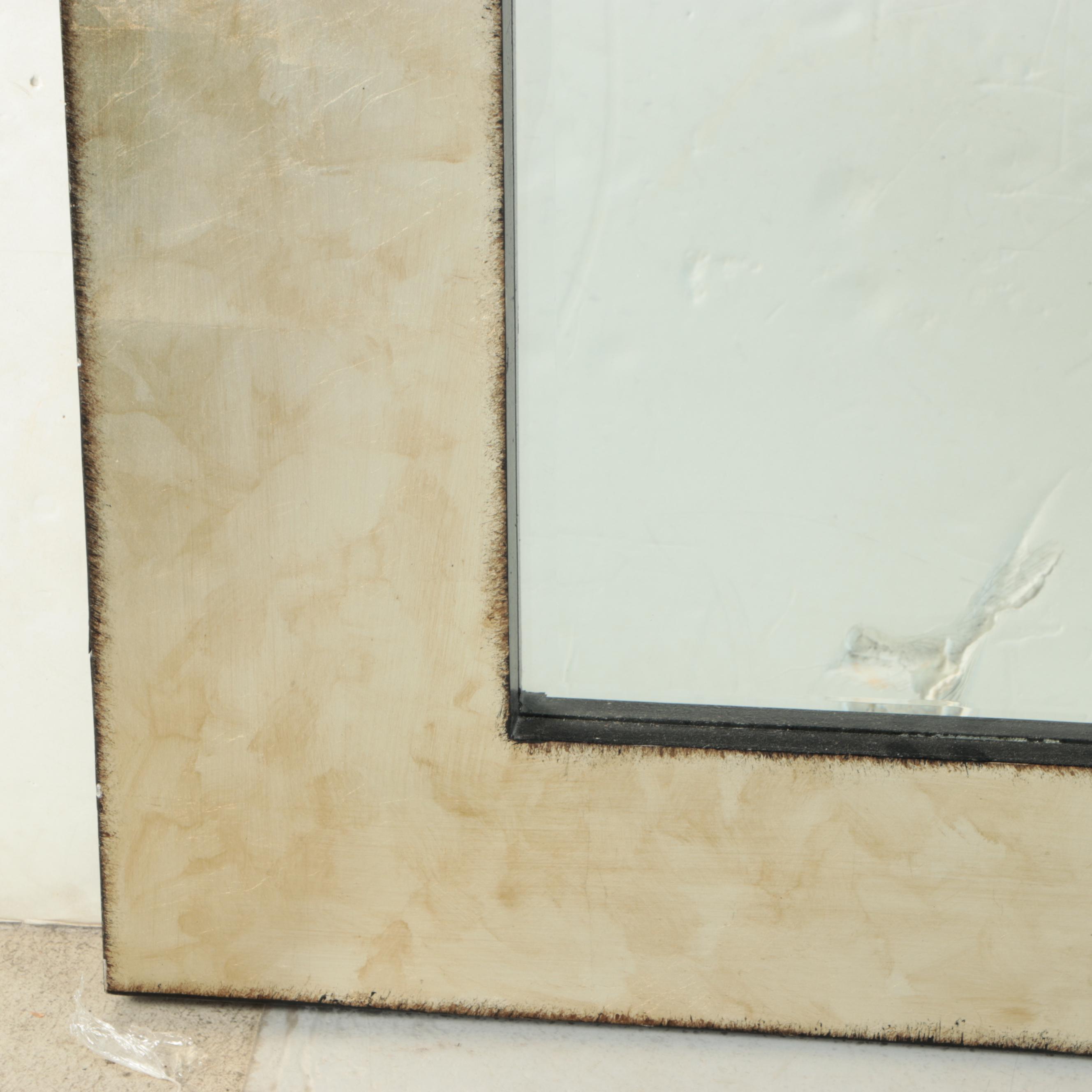 Contemporary Silvered Wood Frame Rectangular Wall Mirror