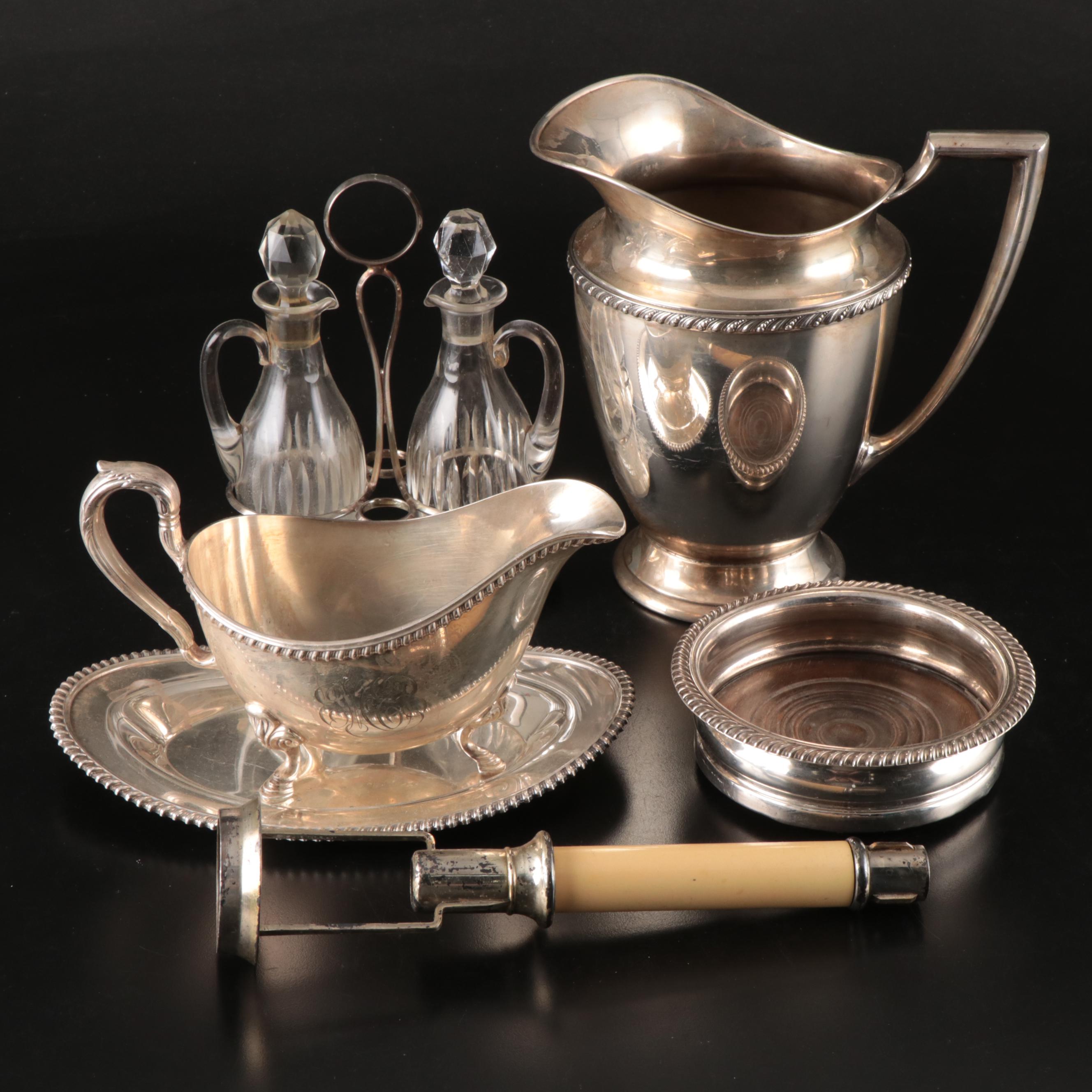 International Silver Gravy Boat, Dish with Other Cruet Set, Pitcher and More