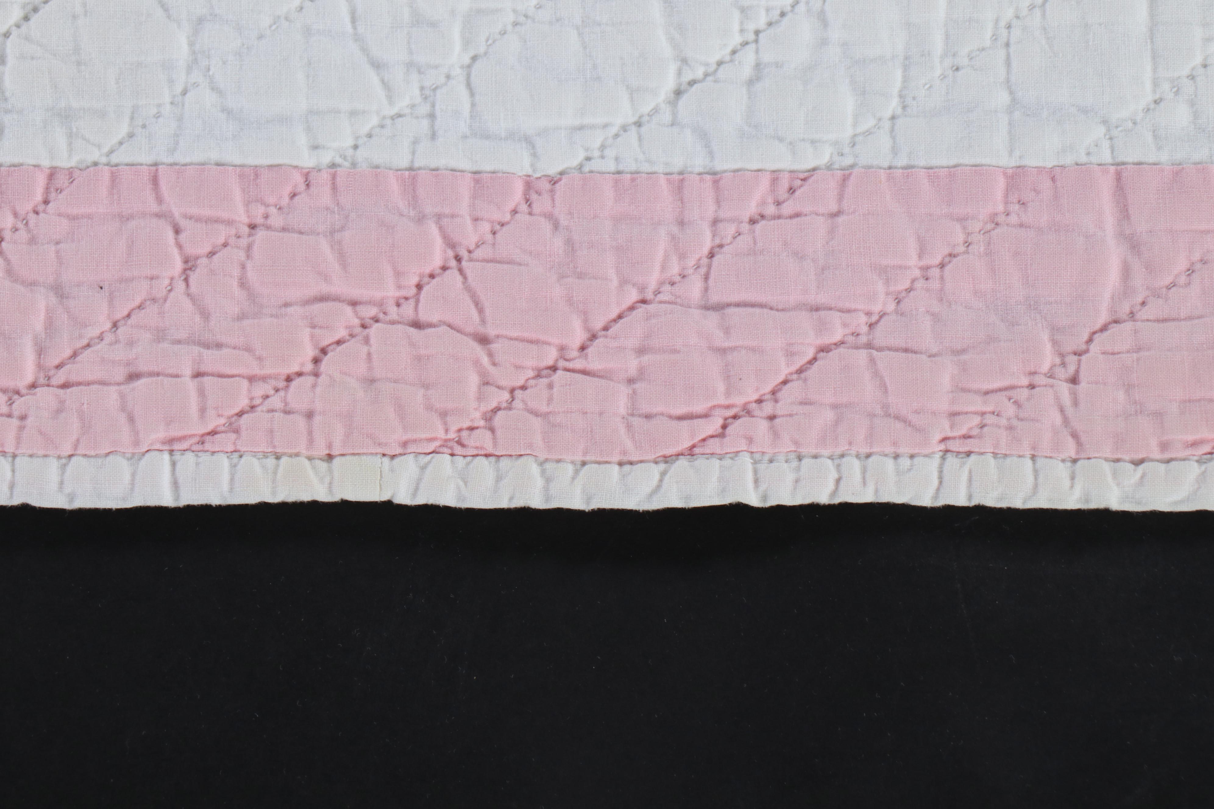 Handmade Pink Diamond Block with Applique Butterfly Twin-Size Quilt