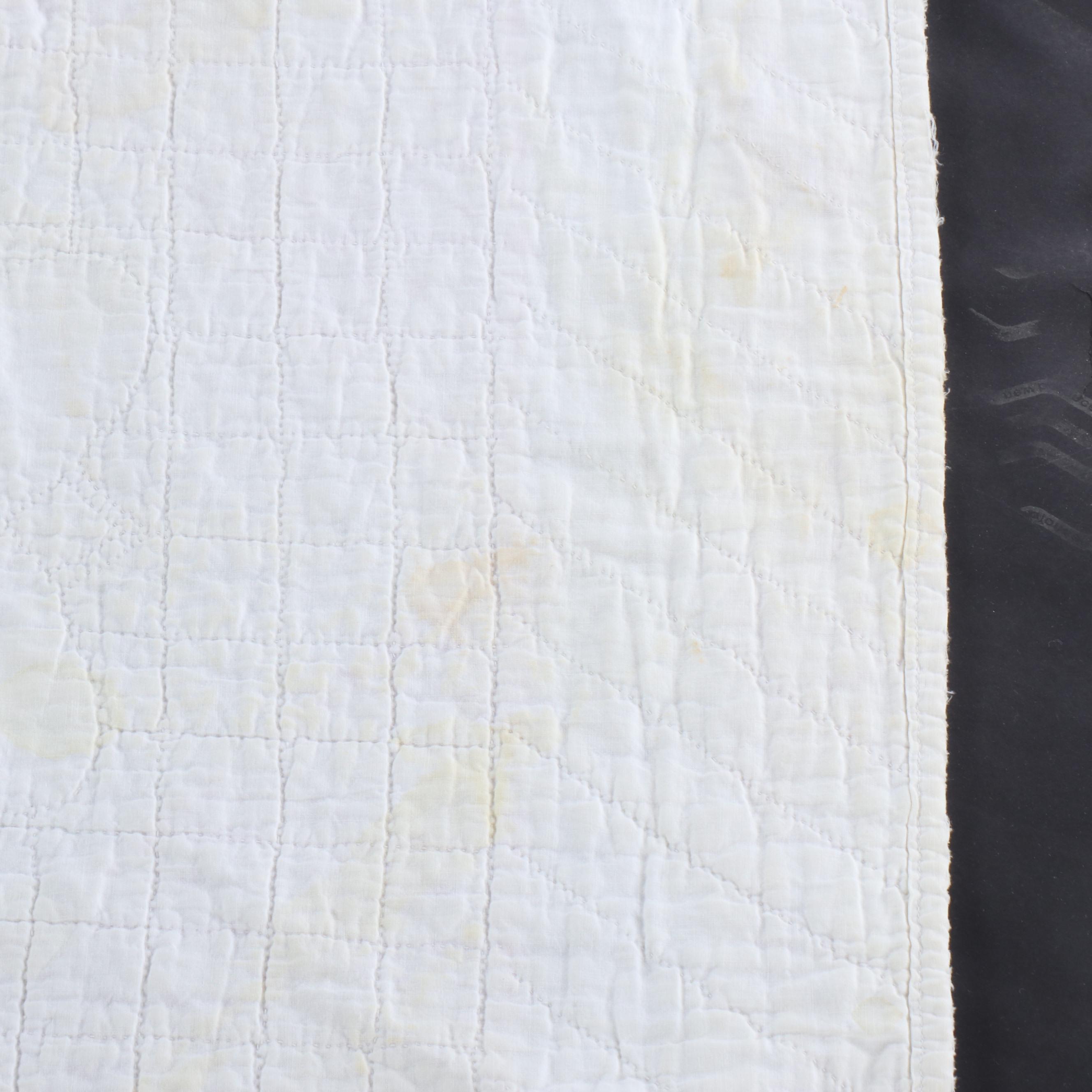 Handmade Pink Diamond Block with Applique Butterfly Twin-Size Quilt