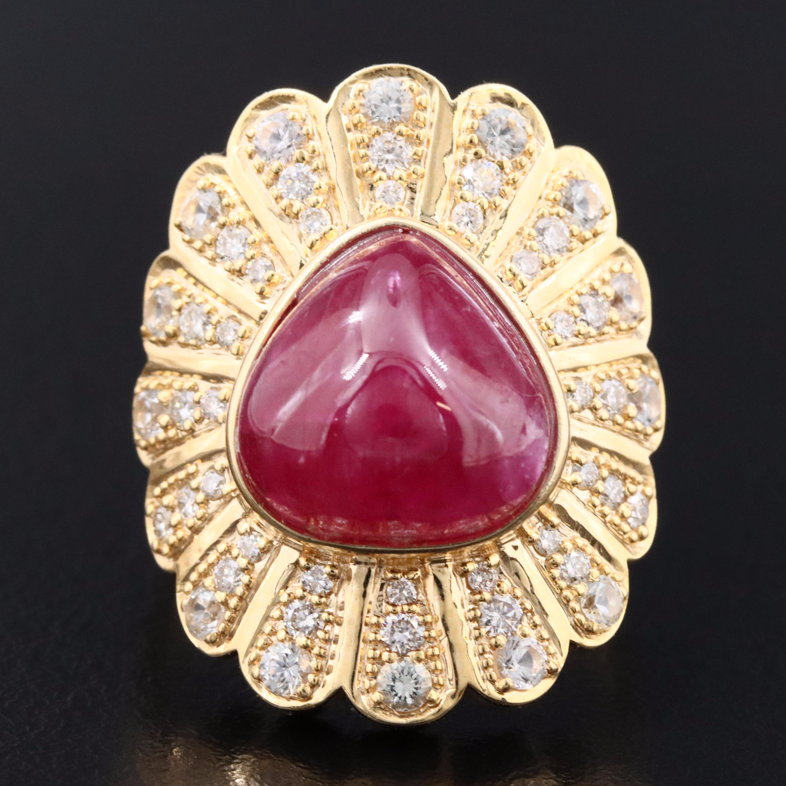14K 8.60 CT Ruby, Diamond and White Topaz Ring