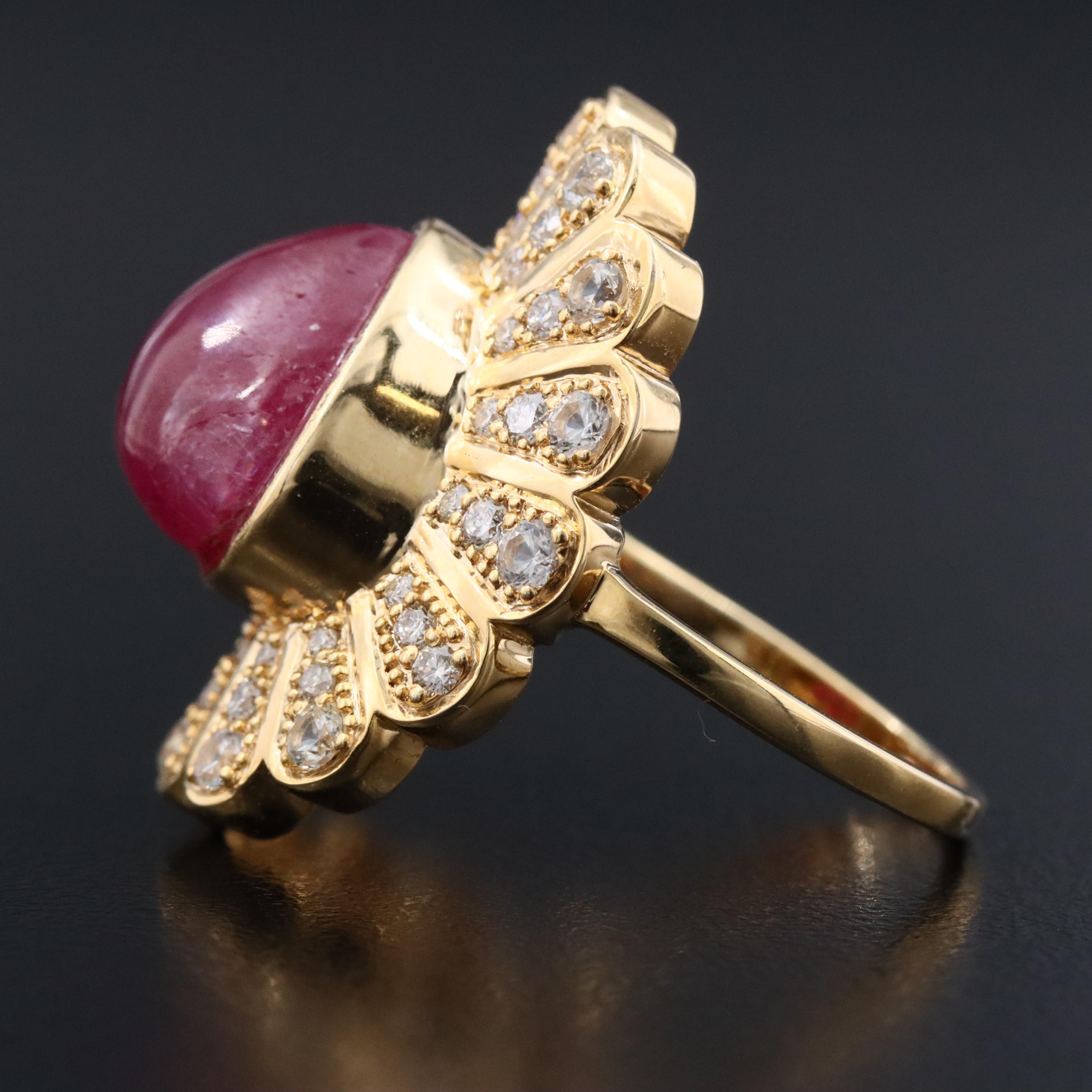 14K 8.60 CT Ruby, Diamond and White Topaz Ring