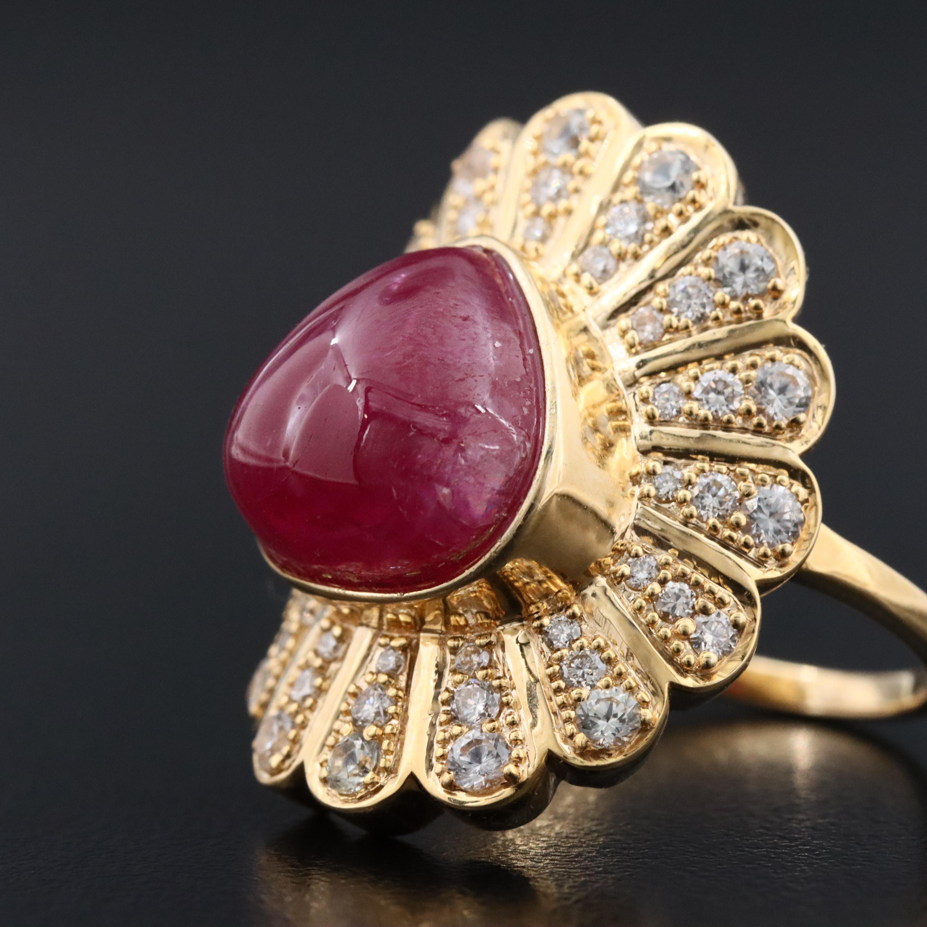 14K 8.60 CT Ruby, Diamond and White Topaz Ring