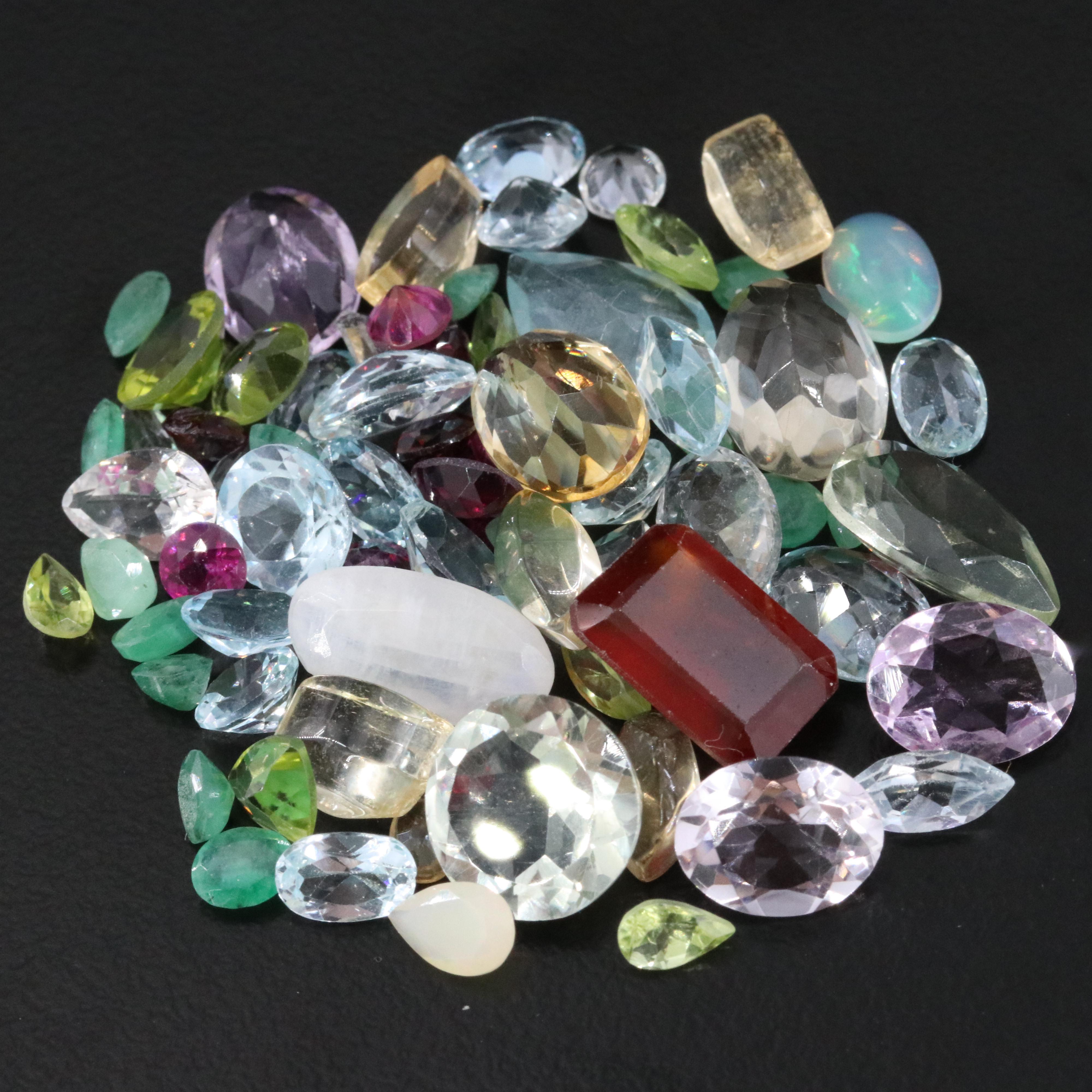 Loose 52.92 Gemstones Featuring Amethyst, Emerald and Citrine