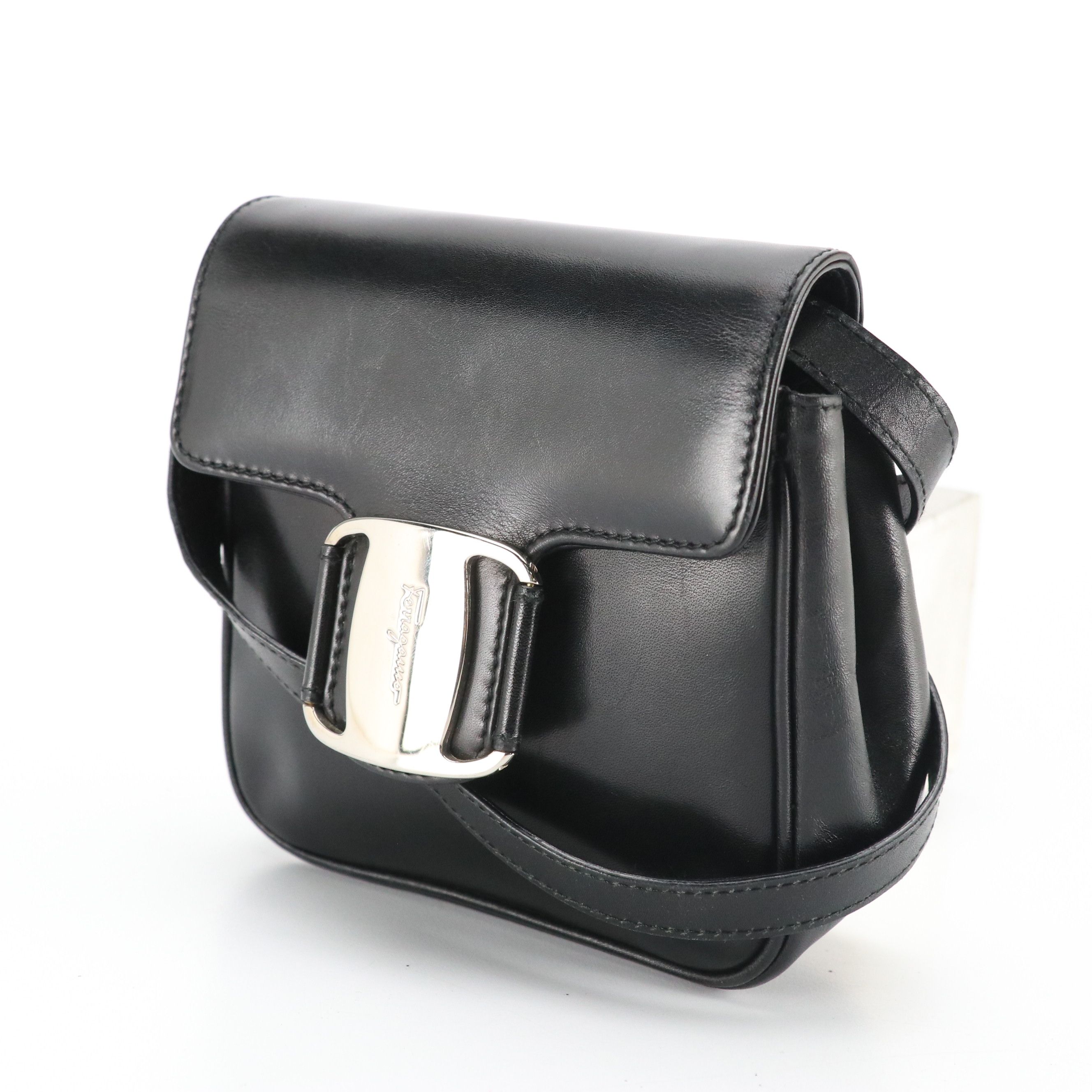 Salvatore Ferragamo Mini Vara Flap Crossbody Bag in Black Leather