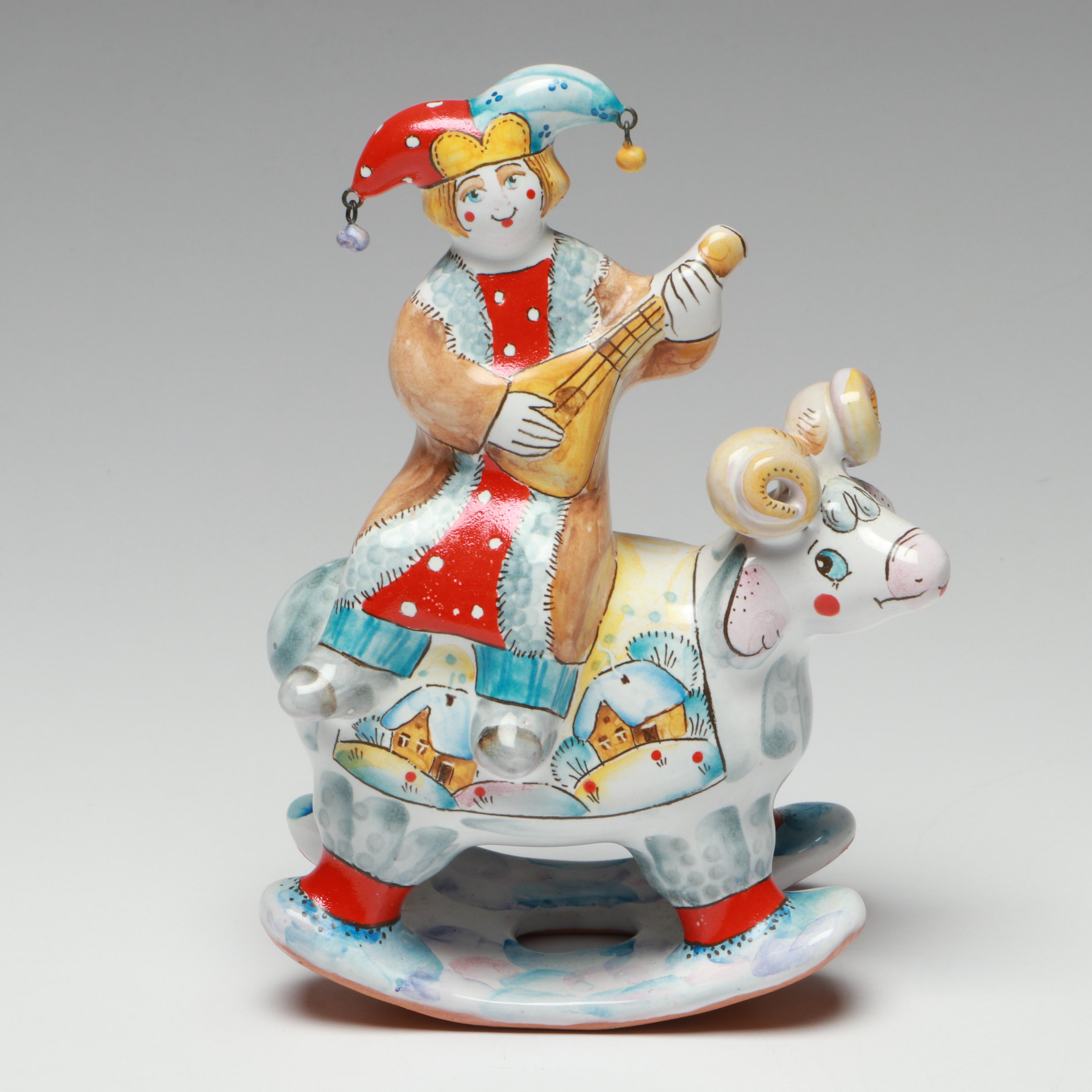 Russian Majolica Terracotta Folk Art Skomorokh Jesters