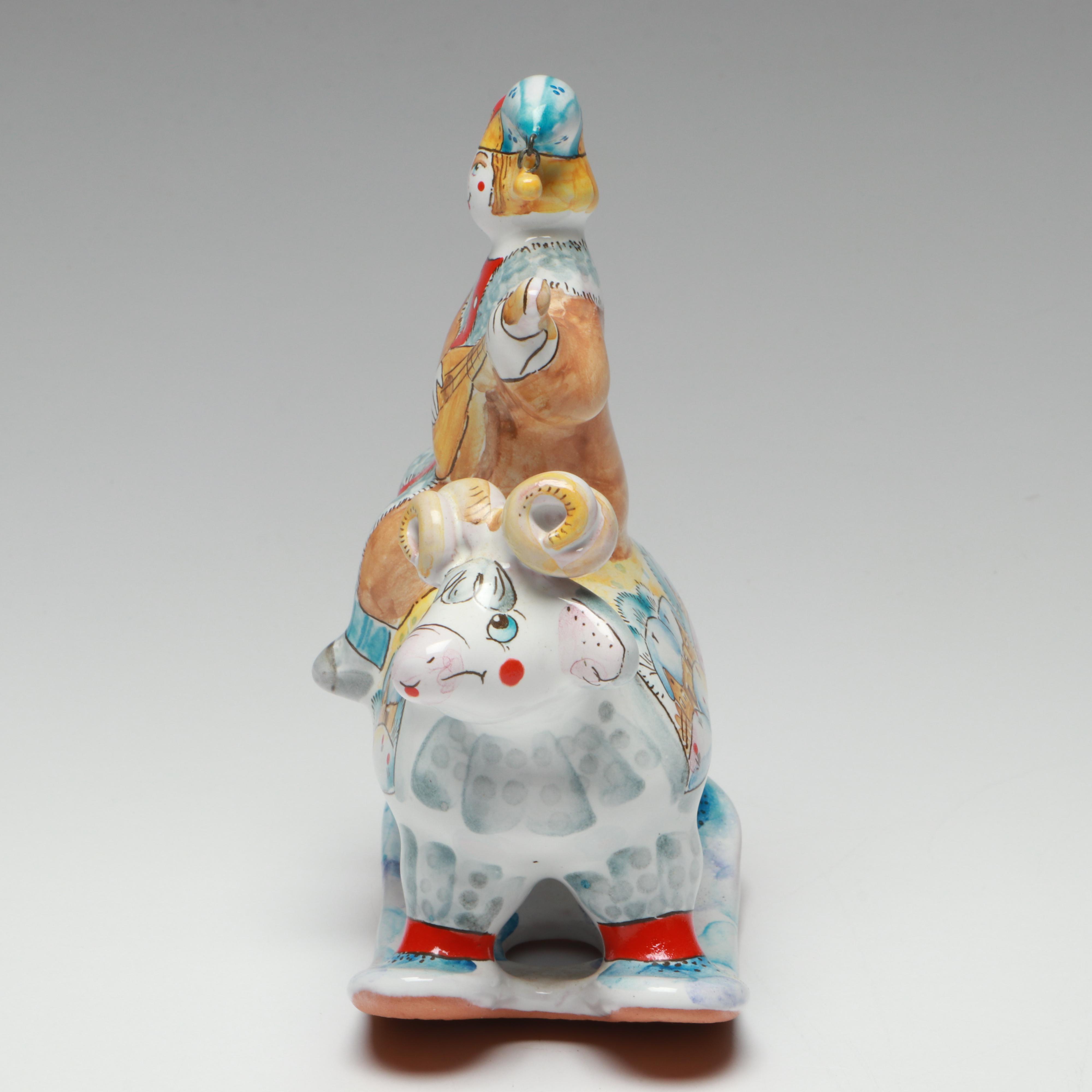 Russian Majolica Terracotta Folk Art Skomorokh Jesters