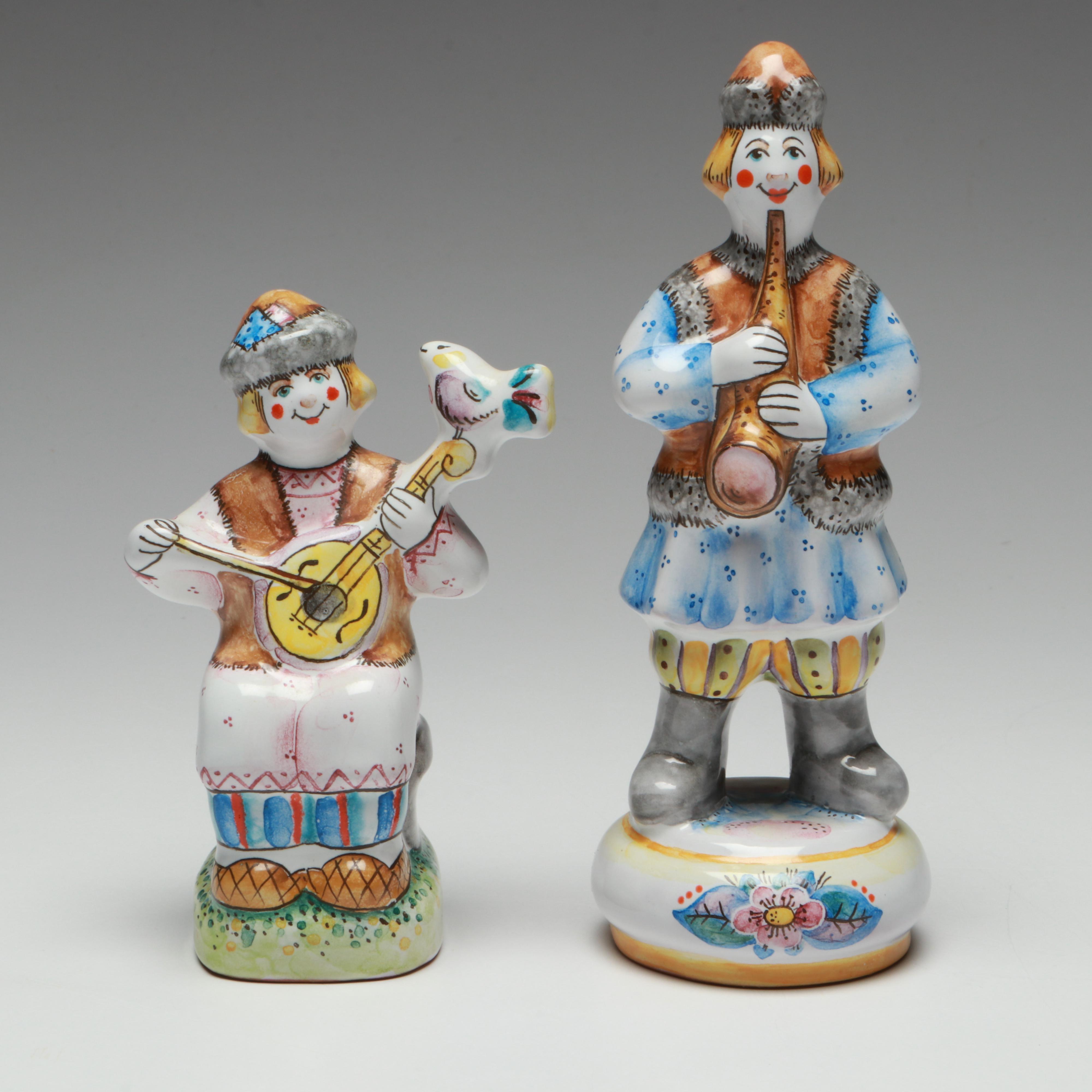 Russian Majolica Terracotta Folk Art Skomorokh Jesters