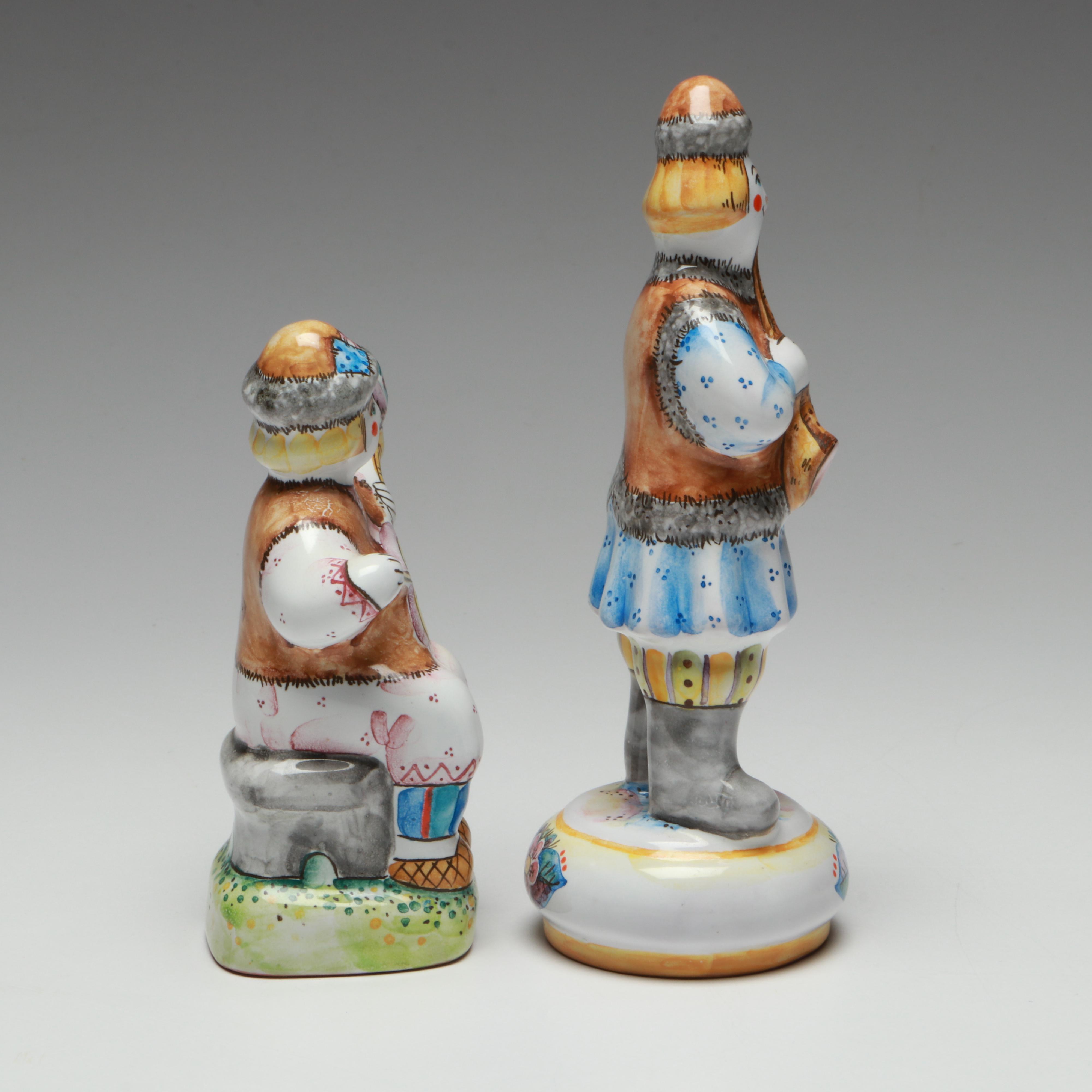 Russian Majolica Terracotta Folk Art Skomorokh Jesters
