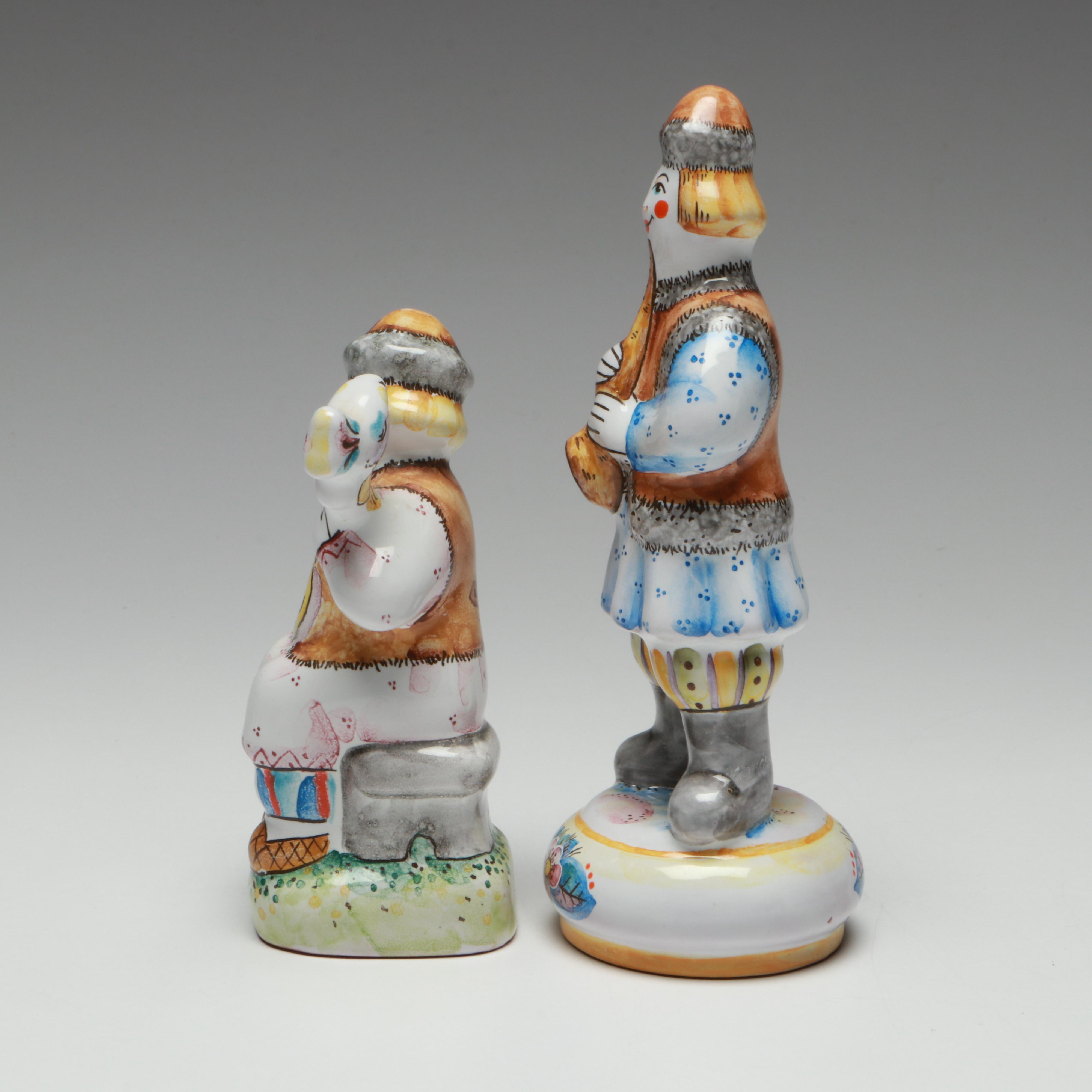 Russian Majolica Terracotta Folk Art Skomorokh Jesters