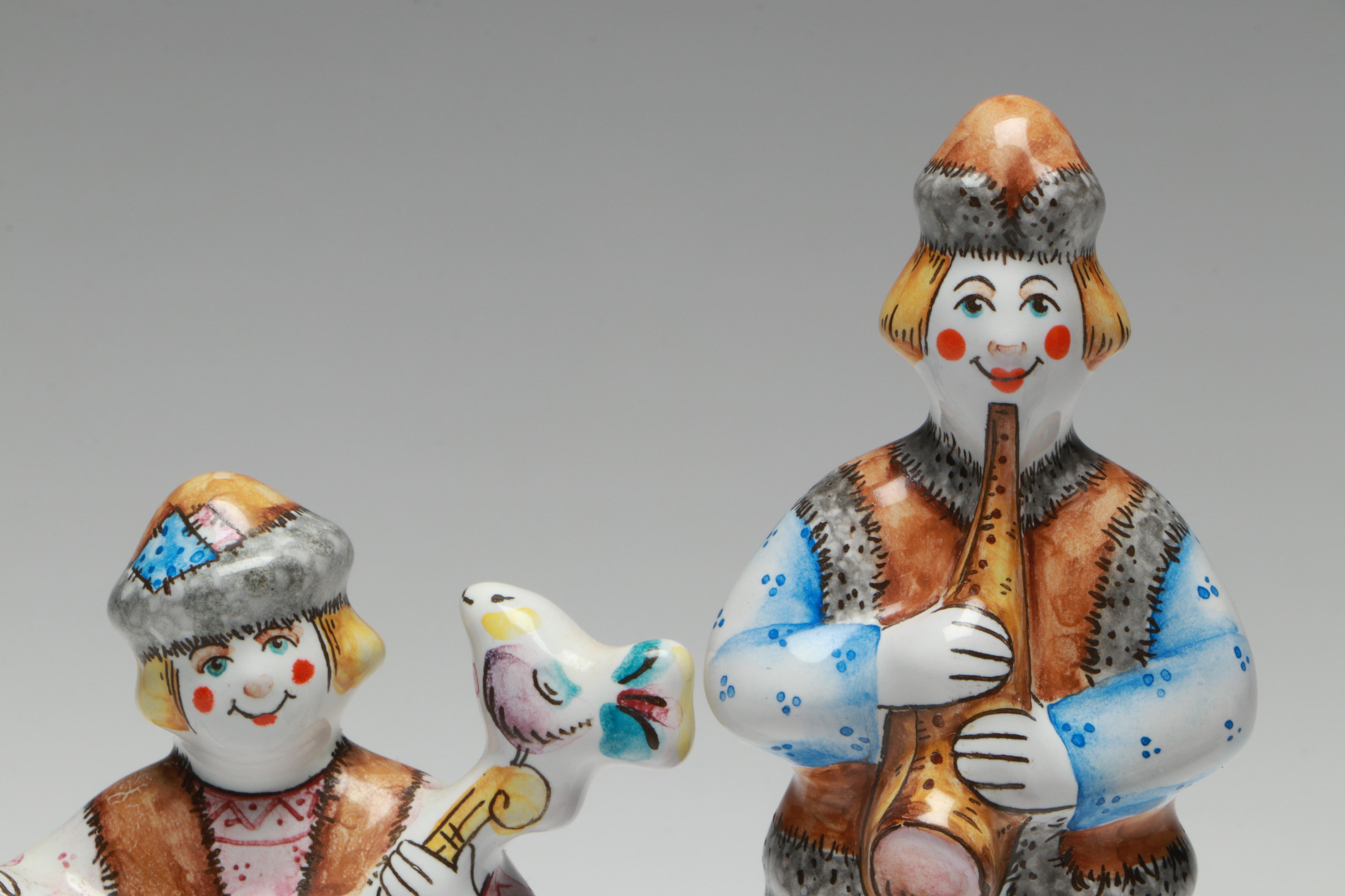 Russian Majolica Terracotta Folk Art Skomorokh Jesters