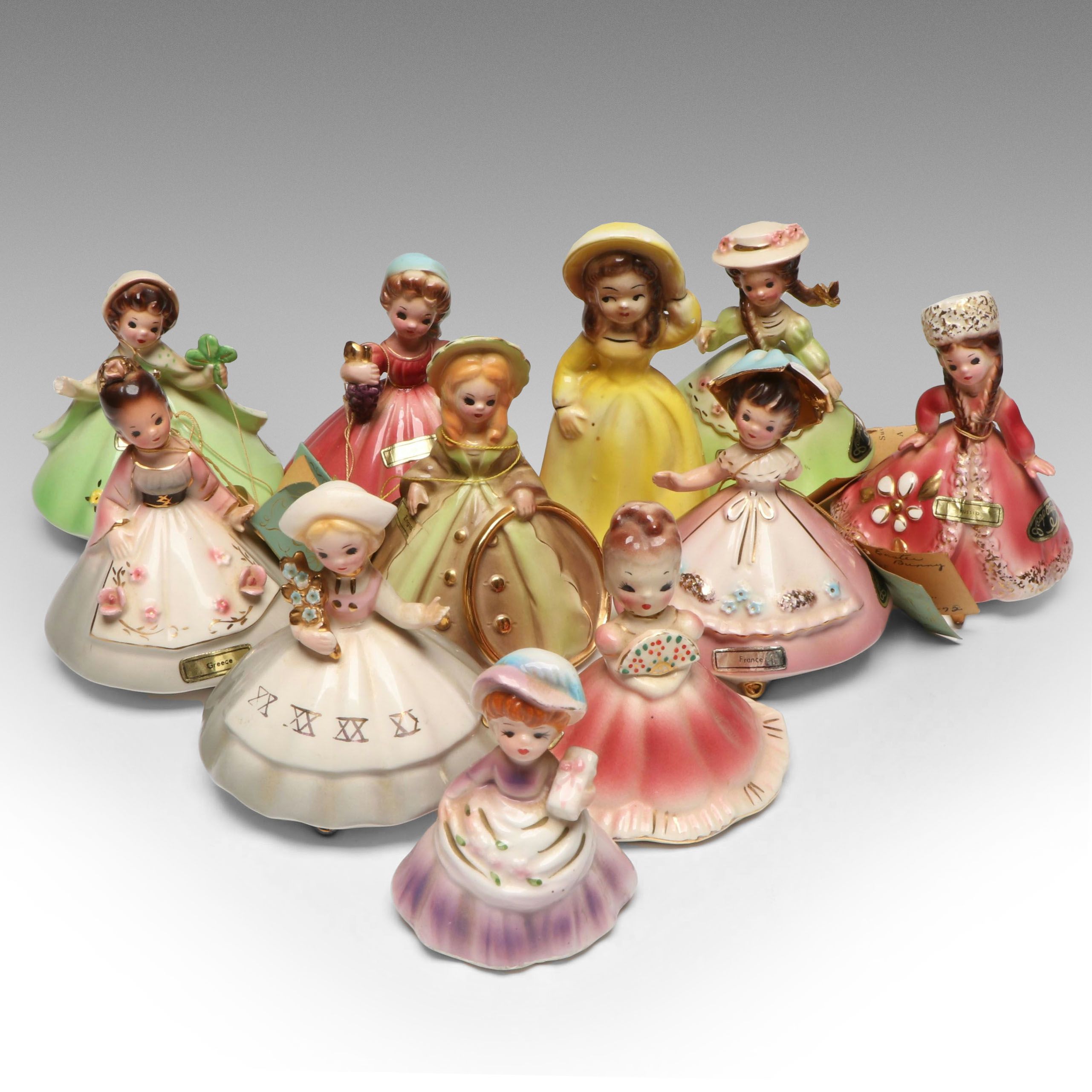 Josef "Russia," "Ireland," "England" with More Figurines and Bells, Late 20th C.