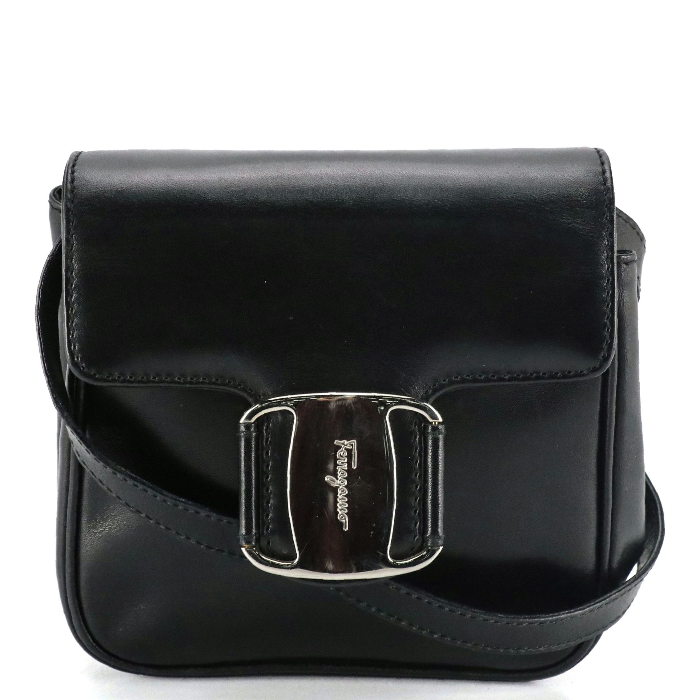 Salvatore Ferragamo Mini Vara Flap Crossbody Bag in Black Leather