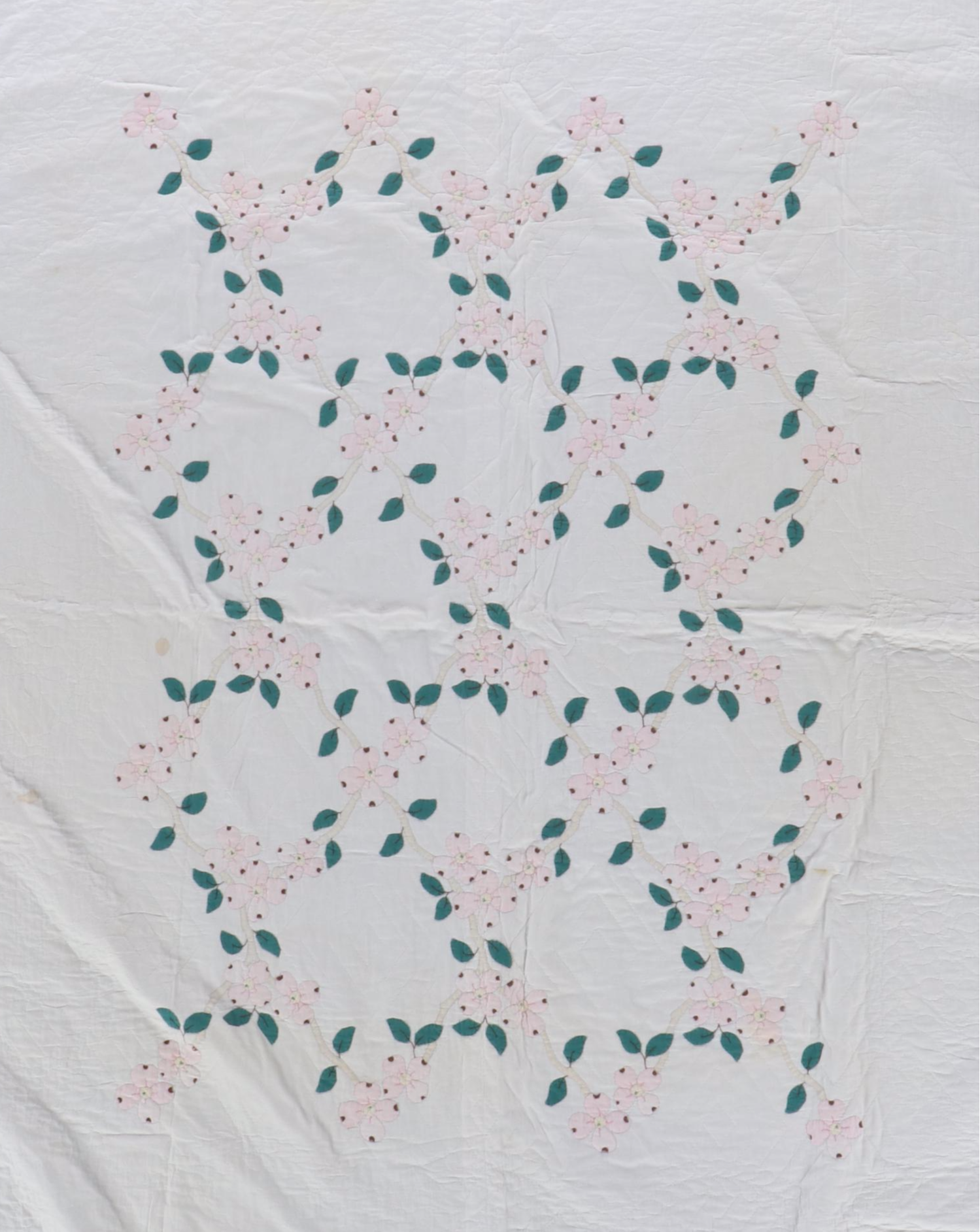 Handmade Cherry Blossom Cotton Applique Twin-Sized Quilt