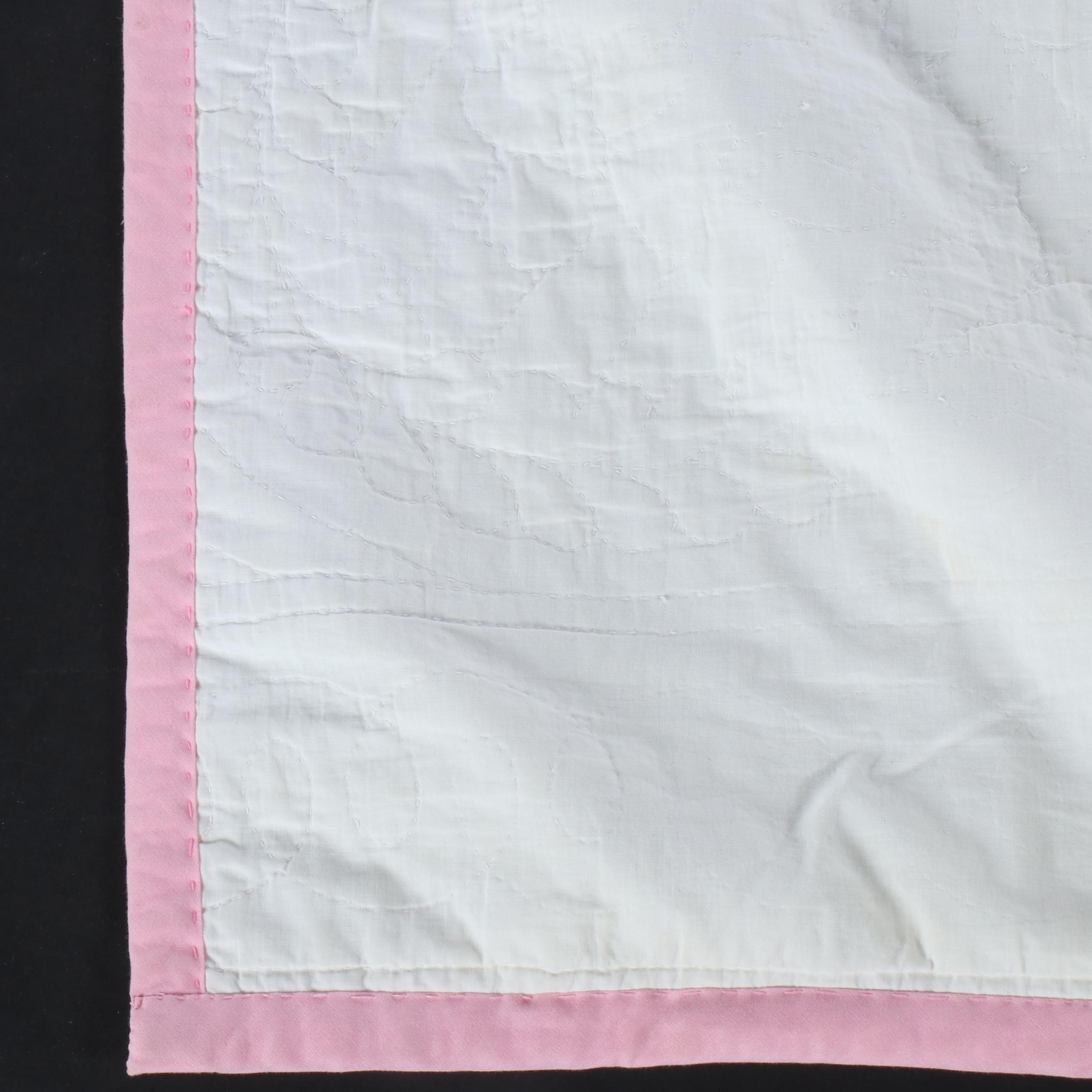 Handmade Cherry Blossom Cotton Applique Twin-Sized Quilt