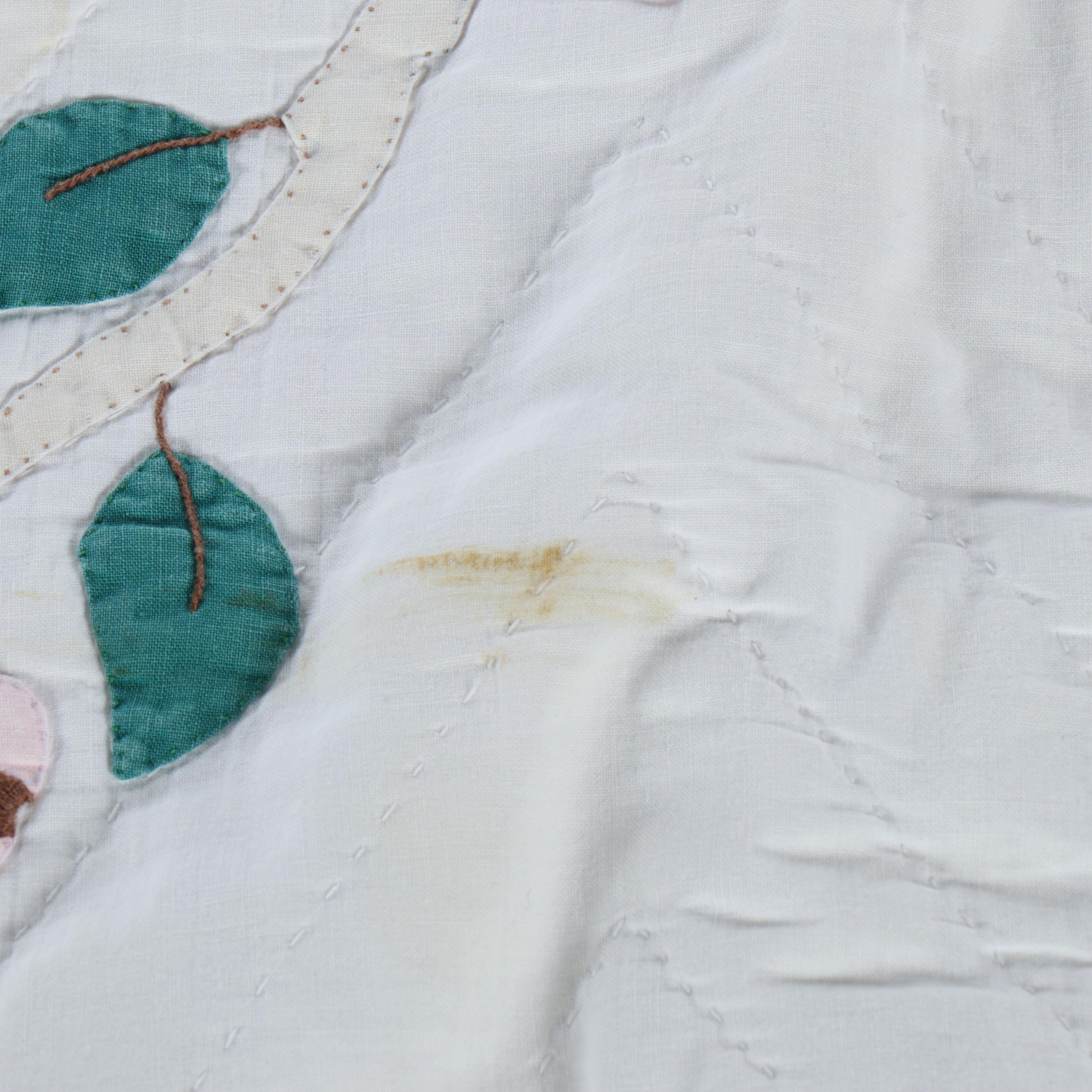 Handmade Cherry Blossom Cotton Applique Twin-Sized Quilt