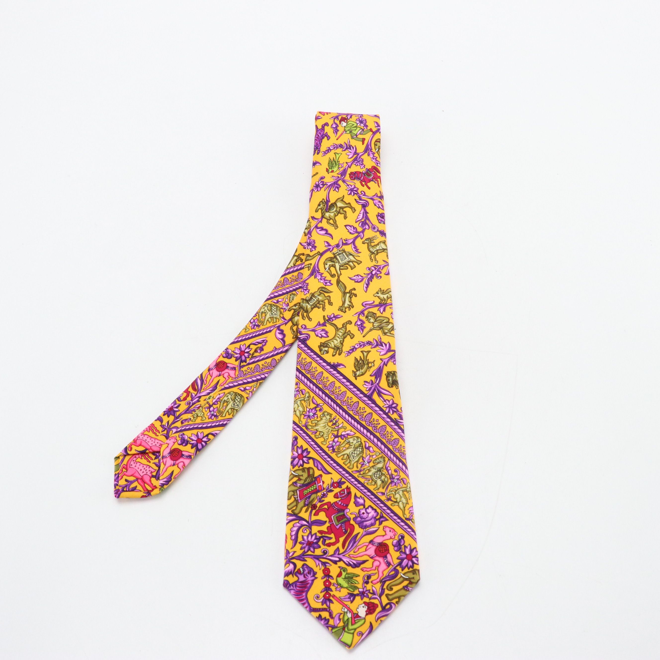 Hermès Silk Twill Necktie in Orange and Purple Animal Pattern