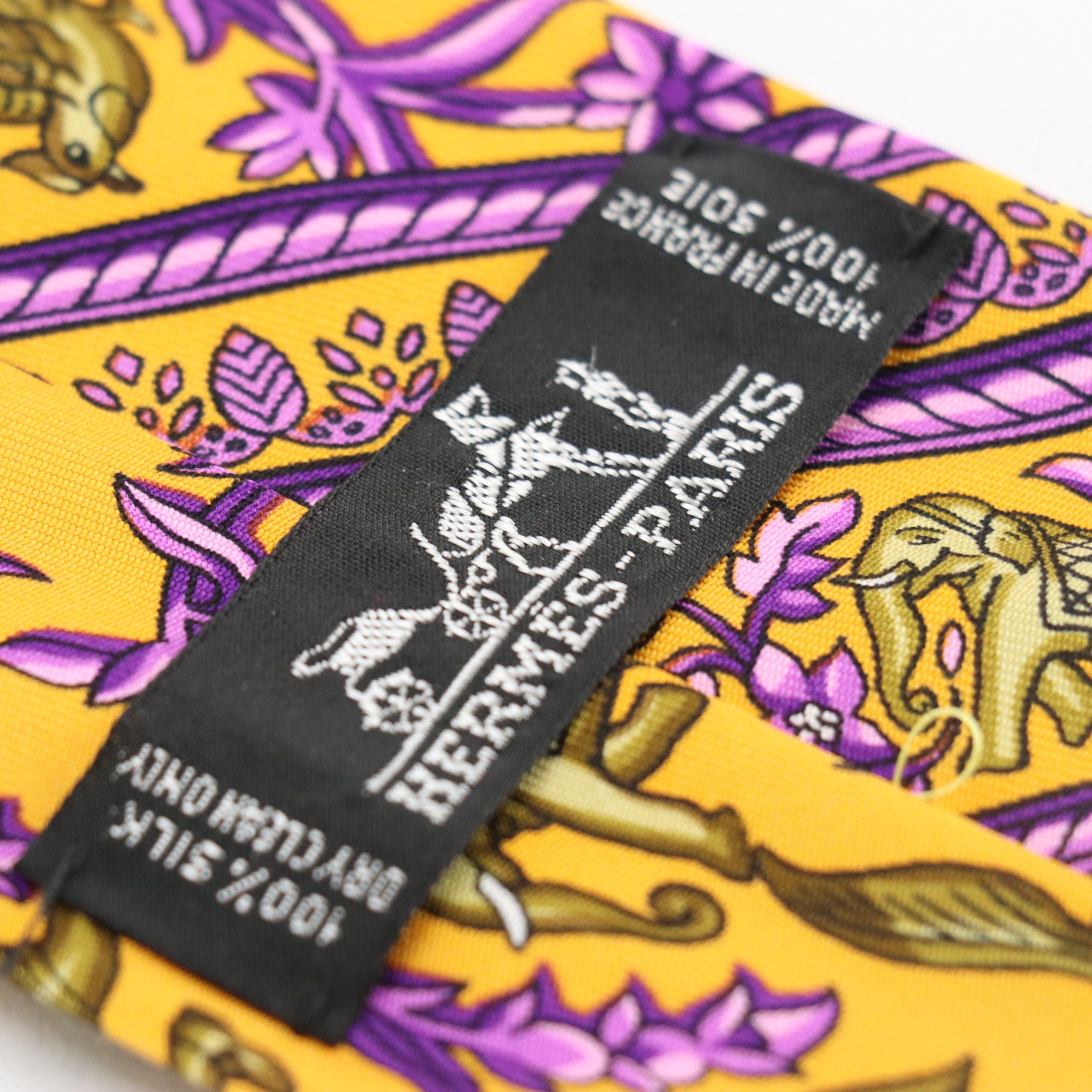 Hermès Silk Twill Necktie in Orange and Purple Animal Pattern