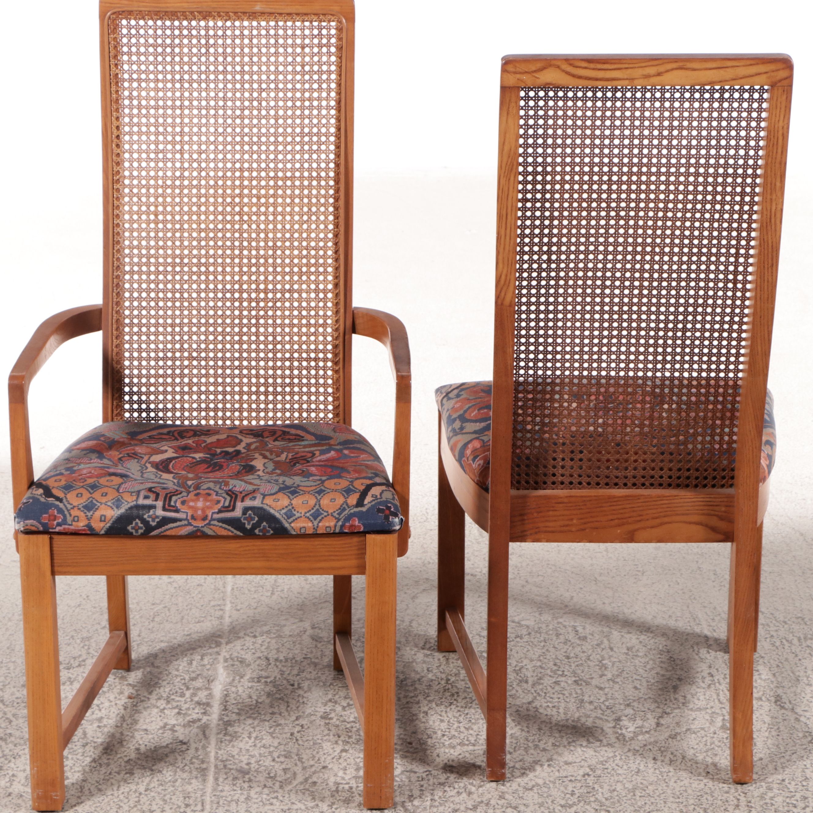 Nine Piece Mid Century French Provincial Style Dining Set with Cane Back Chairs