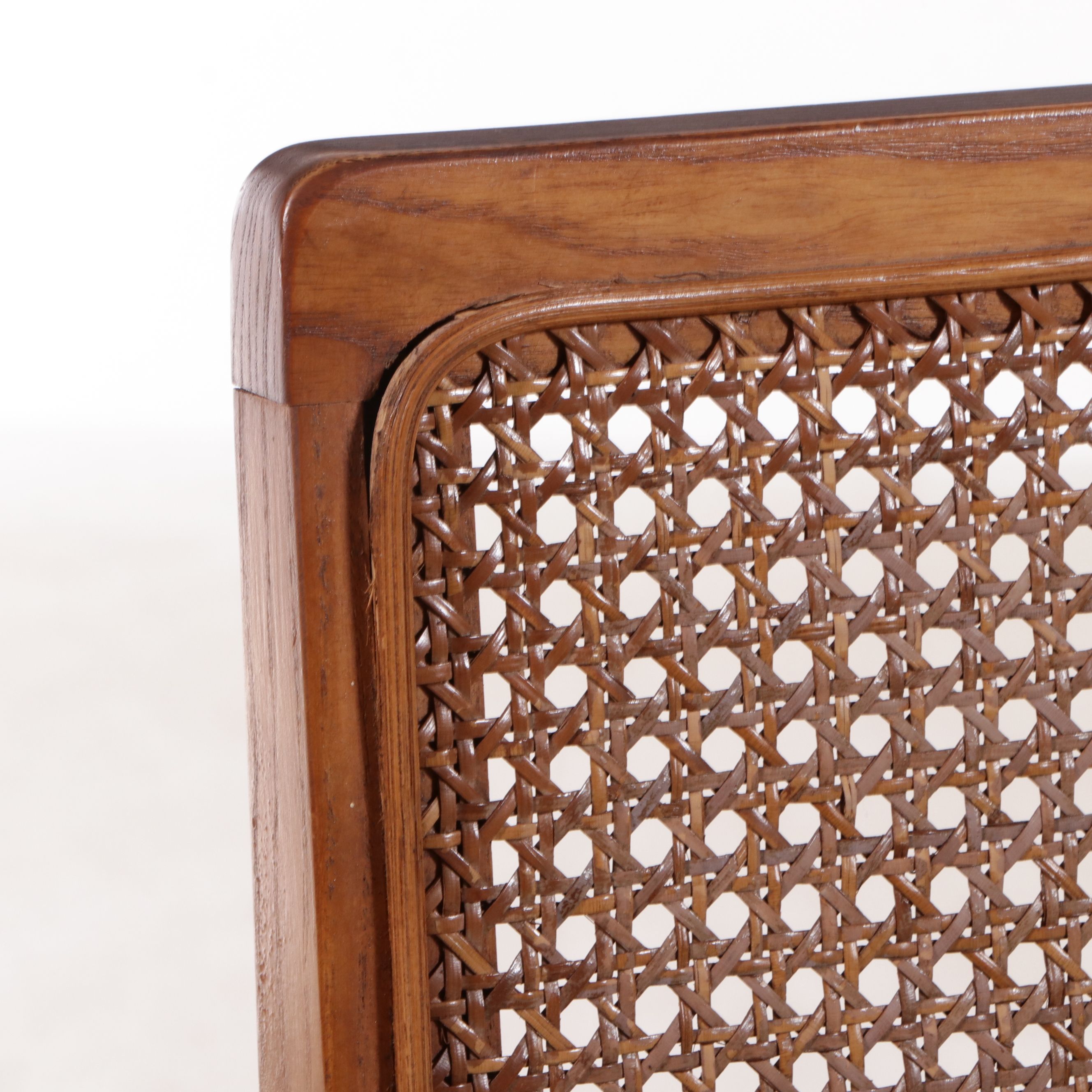 Nine Piece Mid Century French Provincial Style Dining Set with Cane Back Chairs