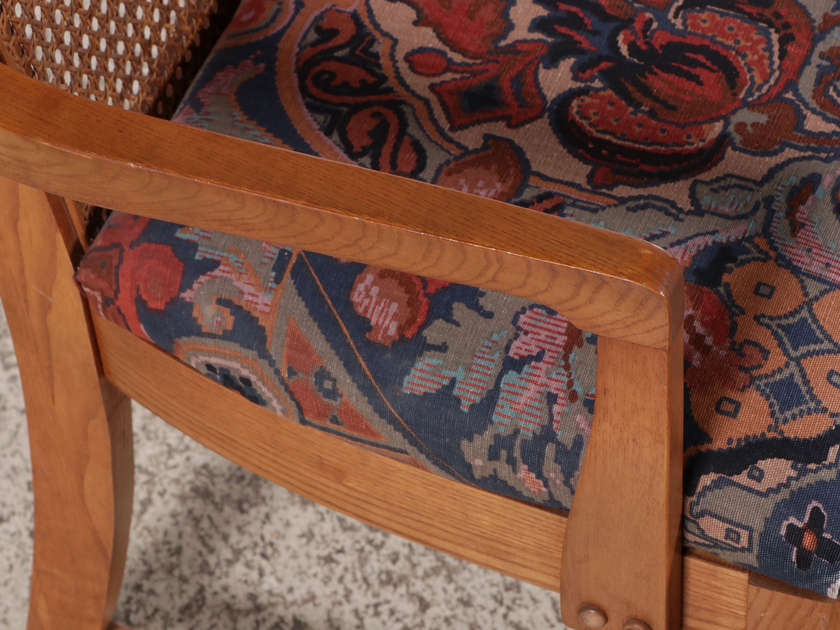 Nine Piece Mid Century French Provincial Style Dining Set with Cane Back Chairs