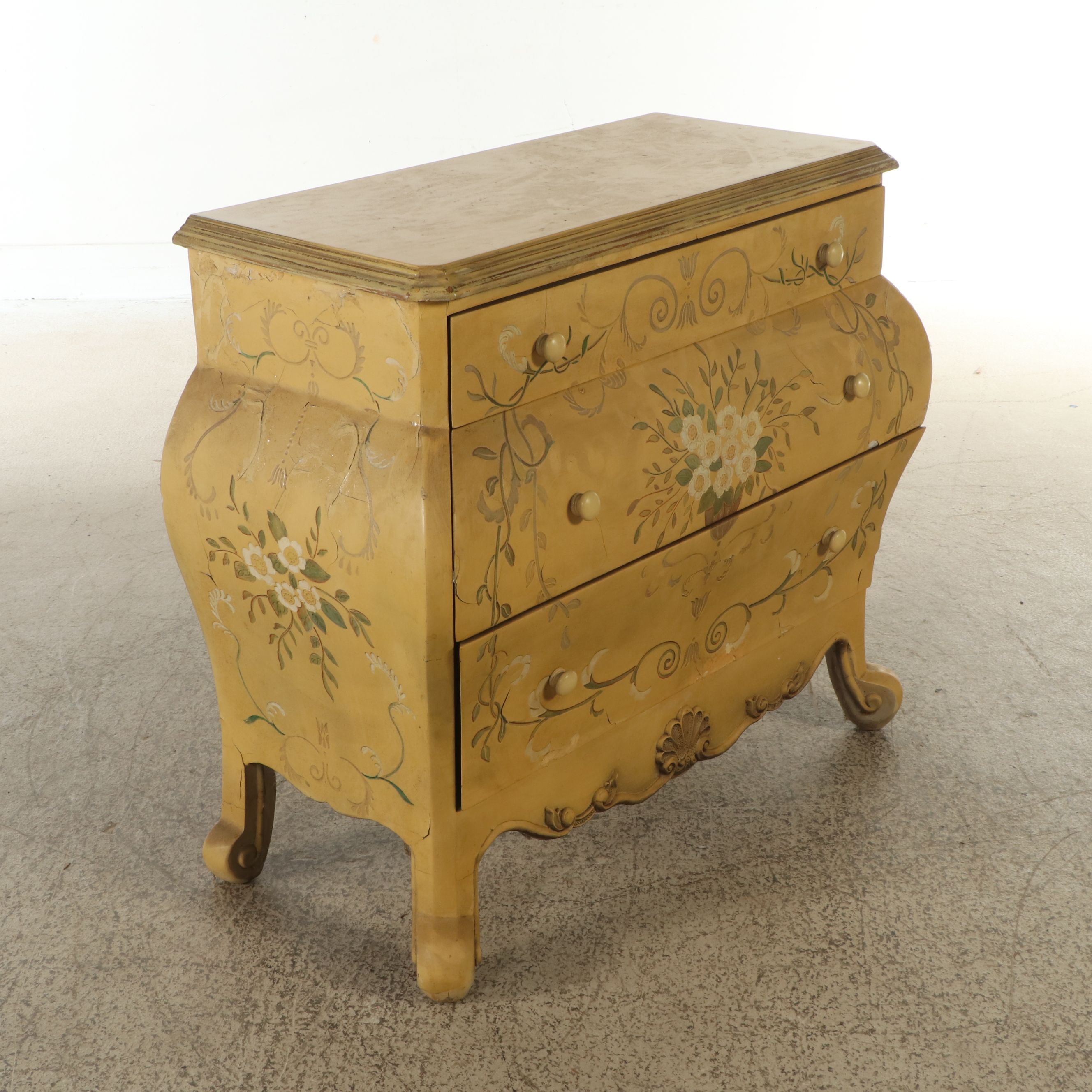 Baroque Style Paint-Decorated Wooden Bombe Chest