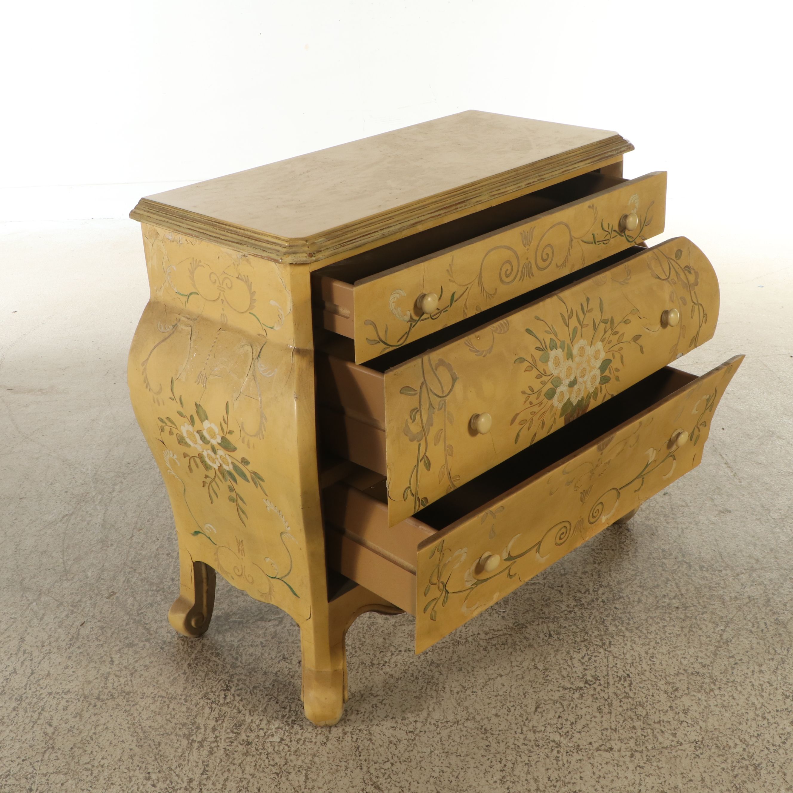 Baroque Style Paint-Decorated Wooden Bombe Chest