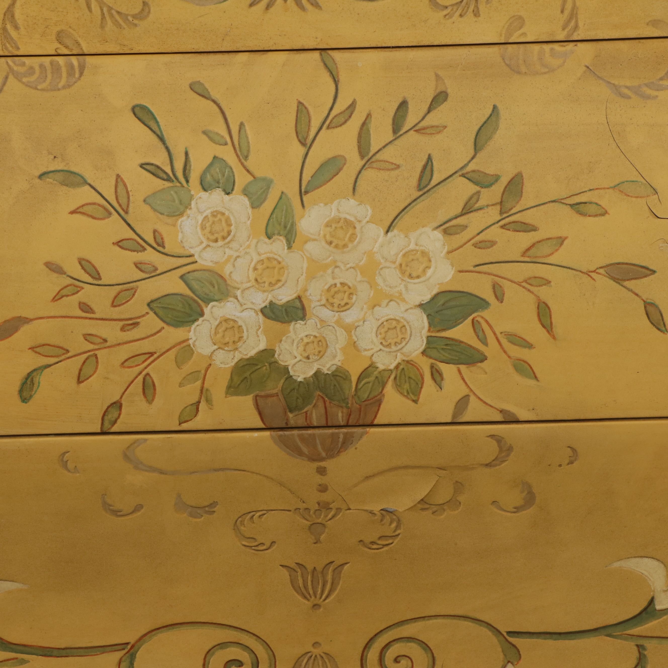 Baroque Style Paint-Decorated Wooden Bombe Chest