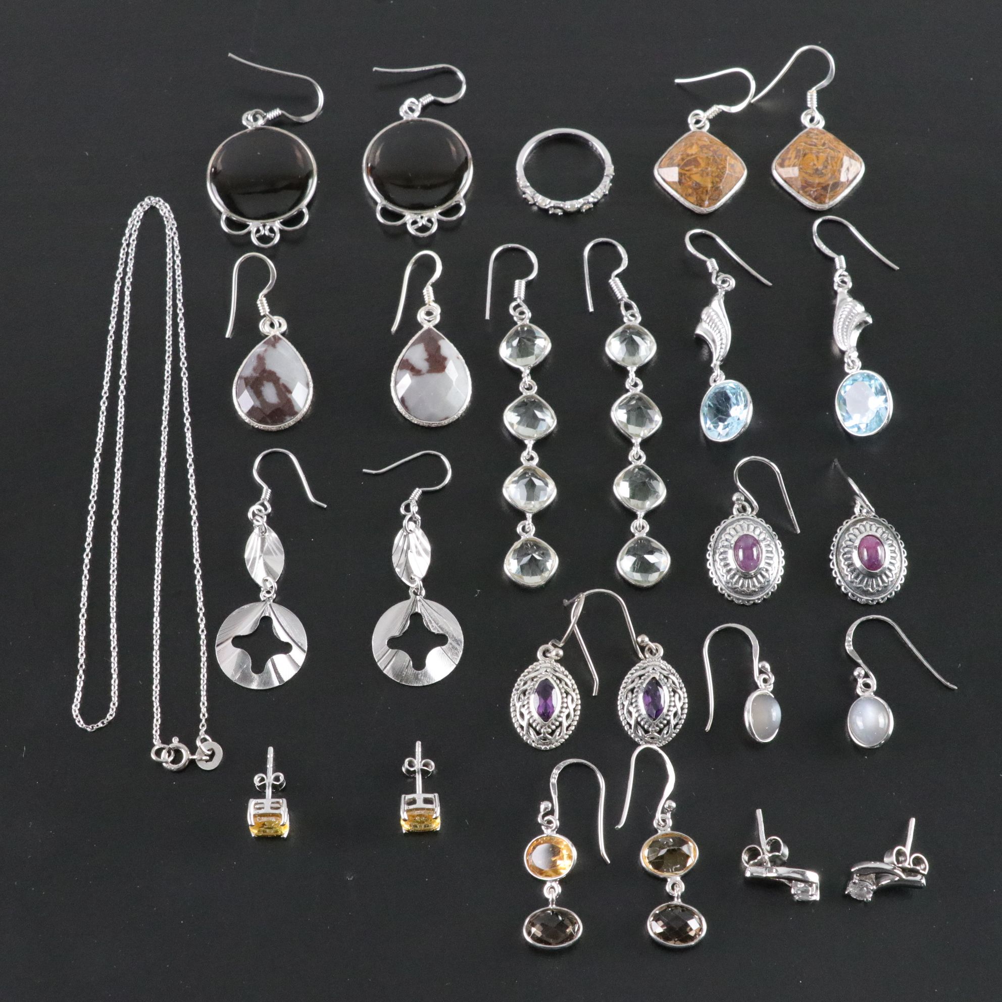 14 Assorted Sterling Silver Earrings and Necklace