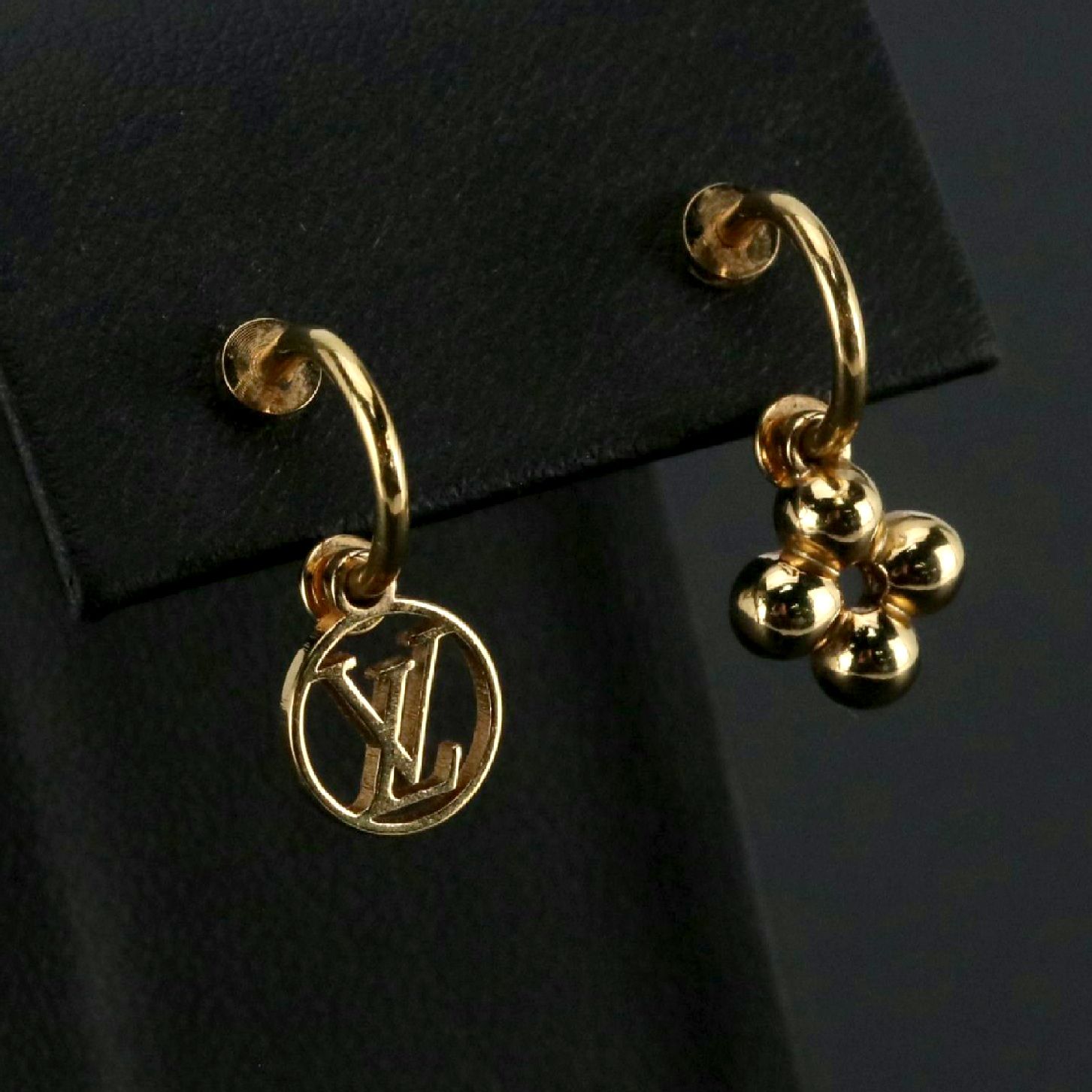 Louis Vuitton Gold Tone Brass Blooming Monogram Earrings