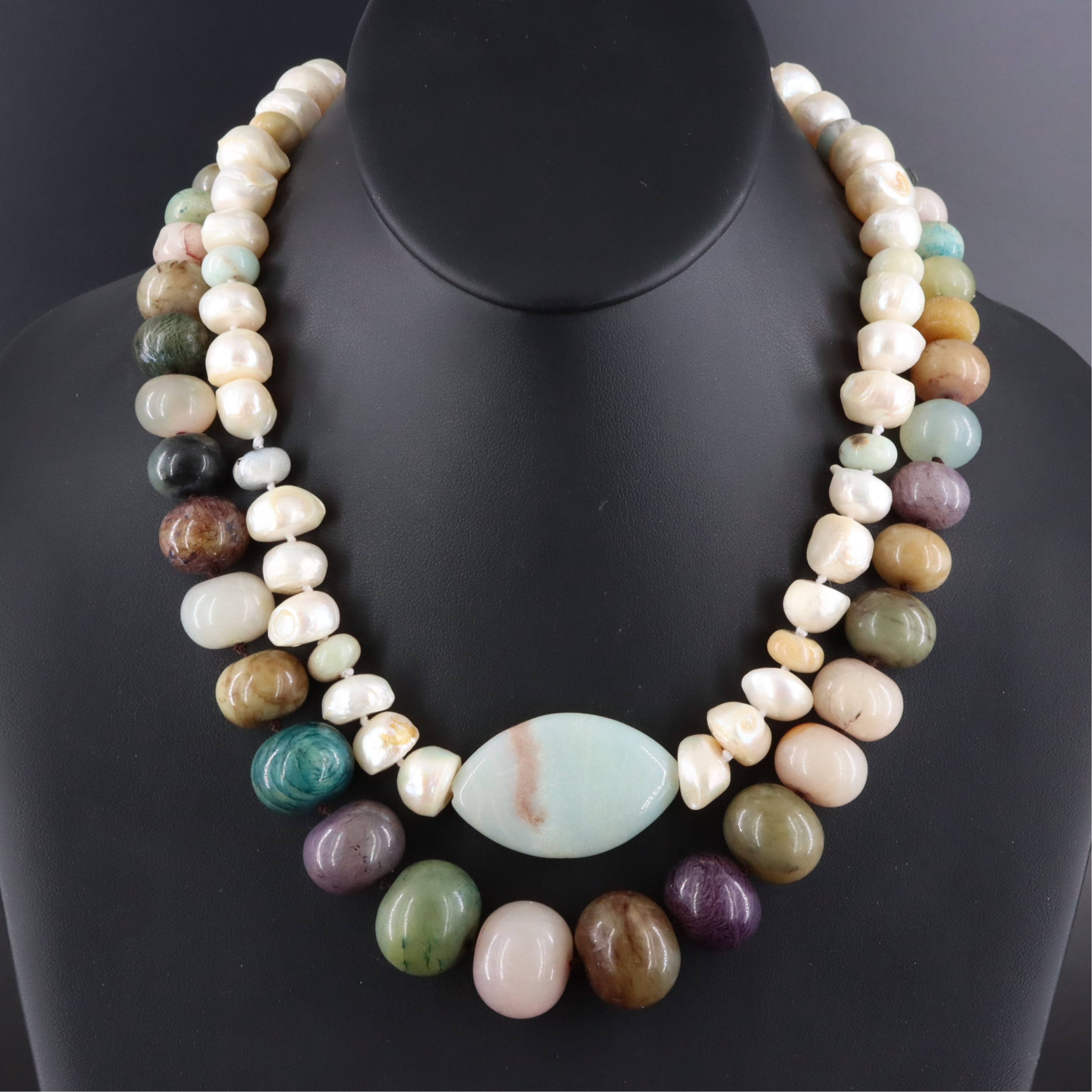 Pearl, Chalcedony and Agate Necklaces with Sterling Clasps